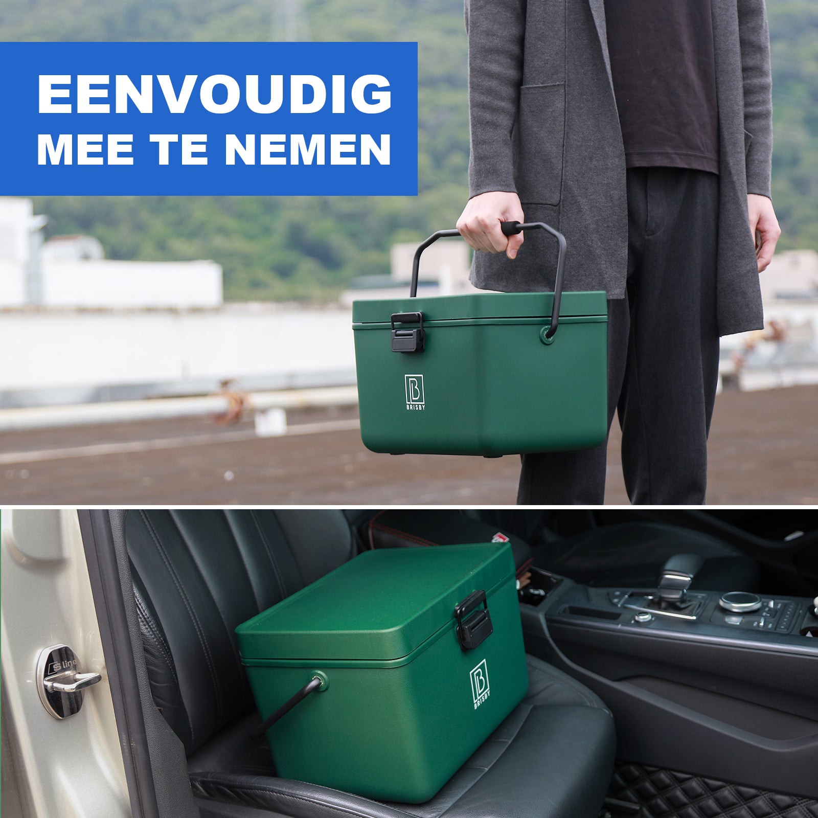 Koelbox 12L met handvat groen - Dividers - snijplanken - tot maximaal 40 uur isolatie - incl. 2 koelelementen van 200ml