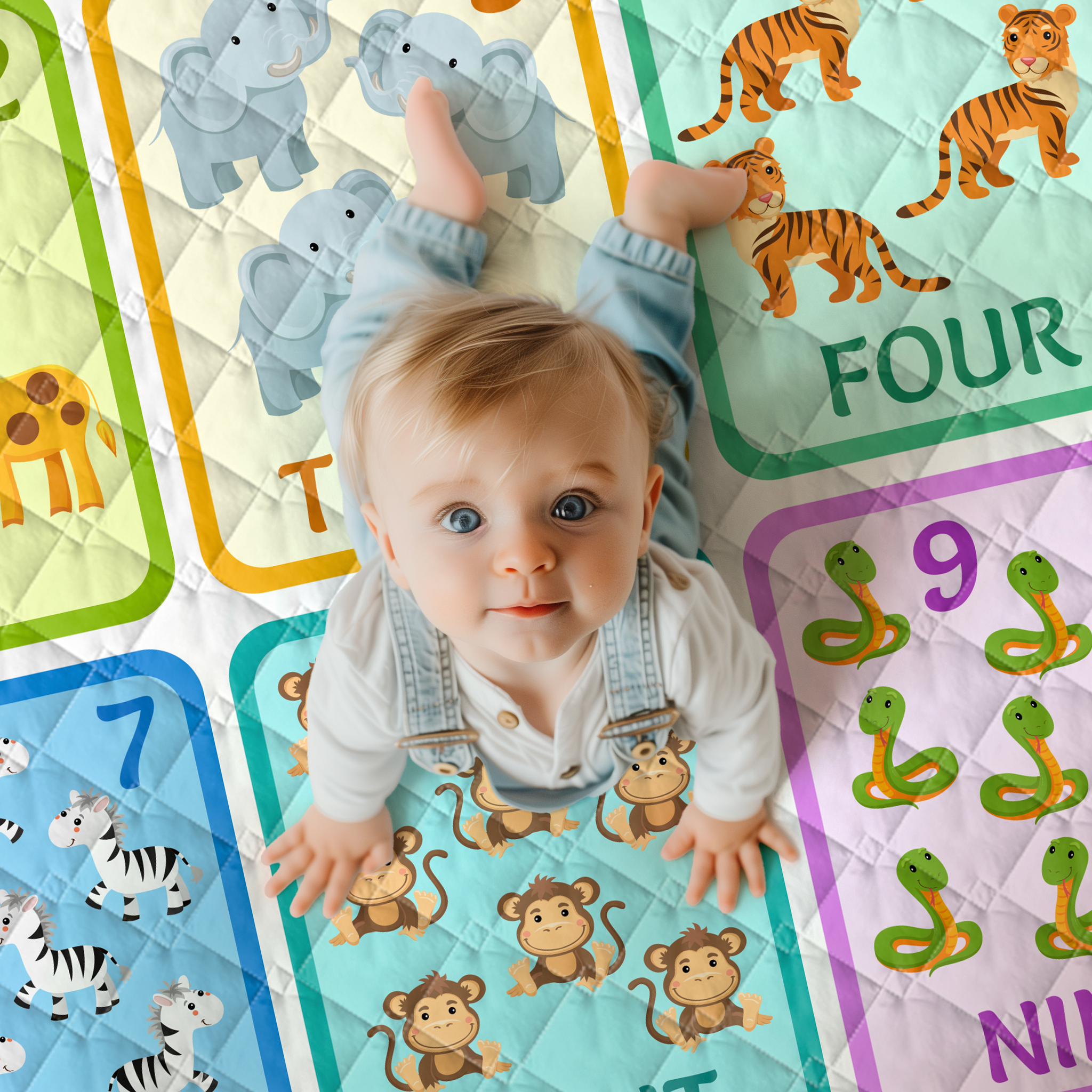 Play mat numbers with animals 150x200 - heavy quality - play mat - anti-slip - washable