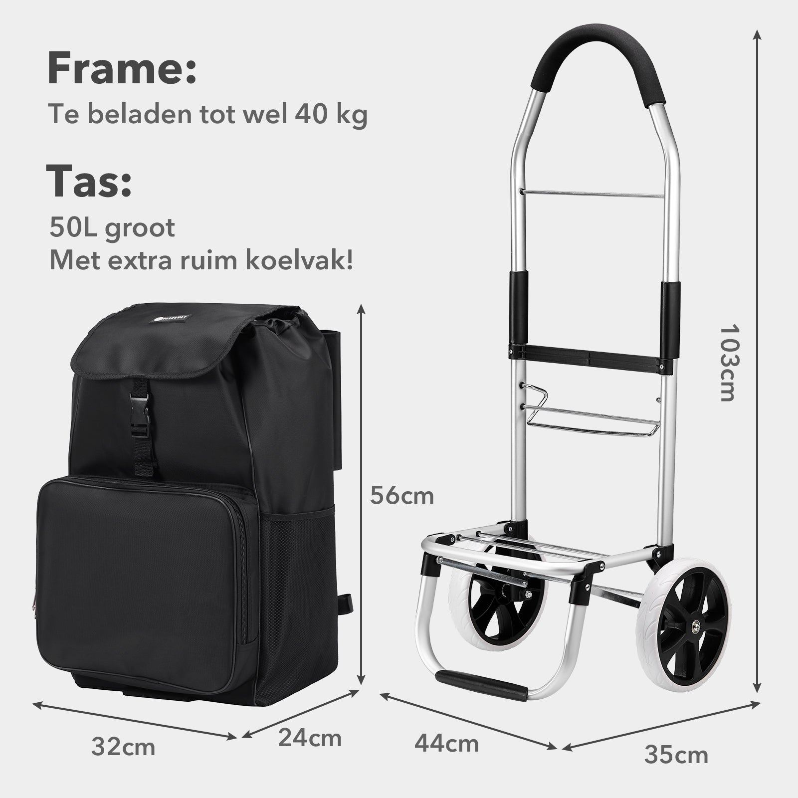 Boodschappentrolley Deluxe 50L met koelvak zwart - boodschappenwagen - steekwagenfunctie