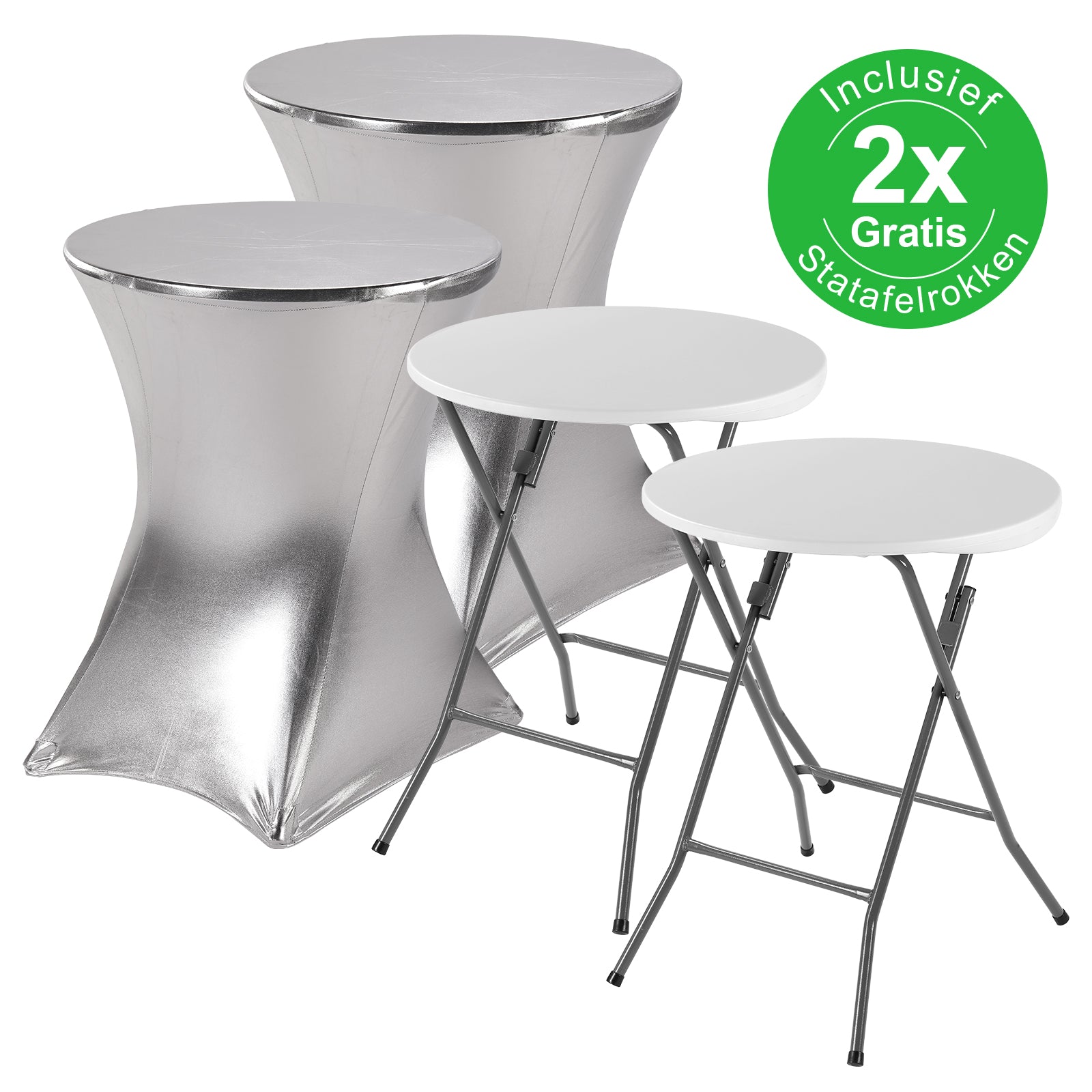 Bardi 2 x Salontafel - Bijzettafel Inklapbaar 60 x 74cm - Wit inclusief Zilveren Rokken