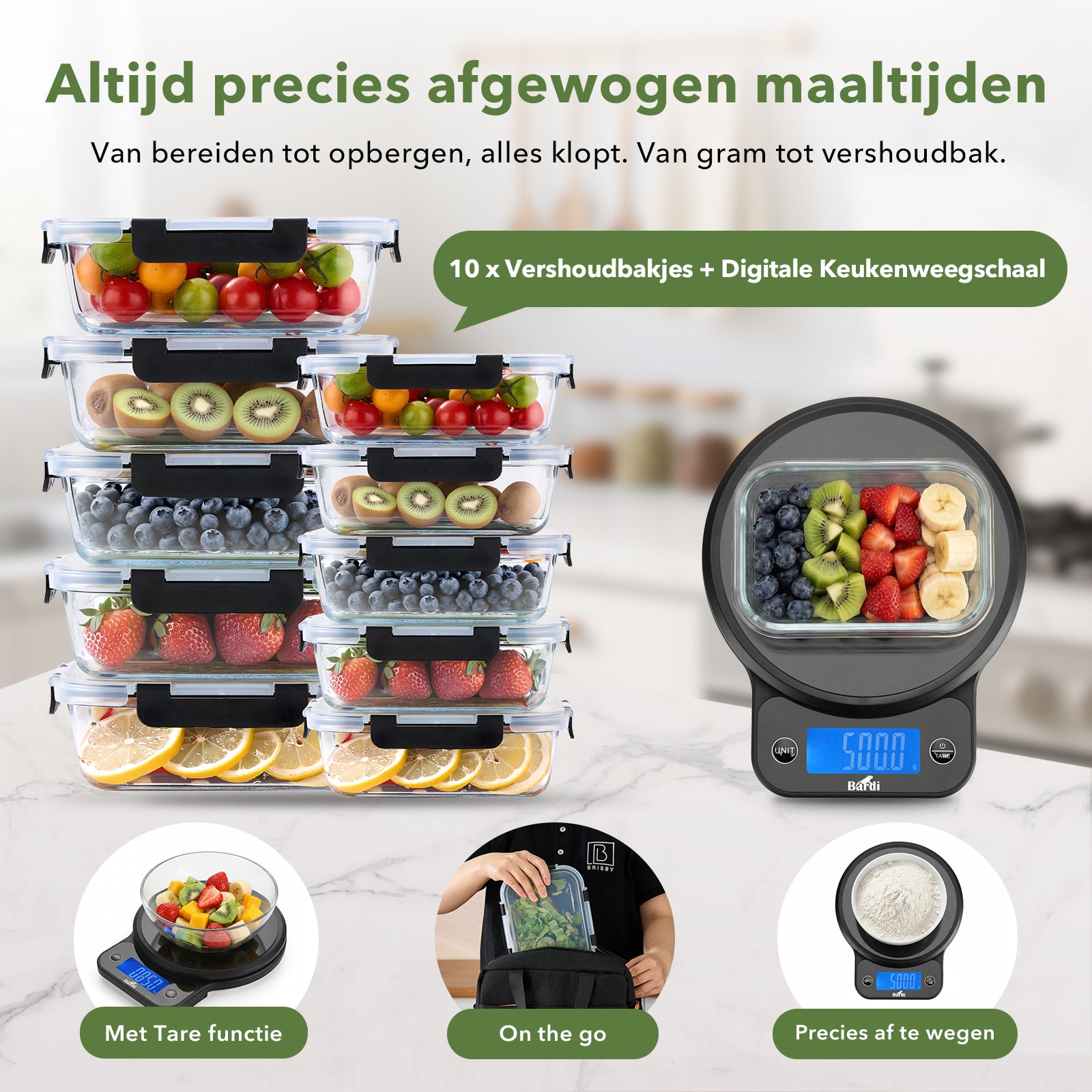 Bardi Digitale keukenweegschaal - Tarra functie - 1 g tot 10 kg - zwart