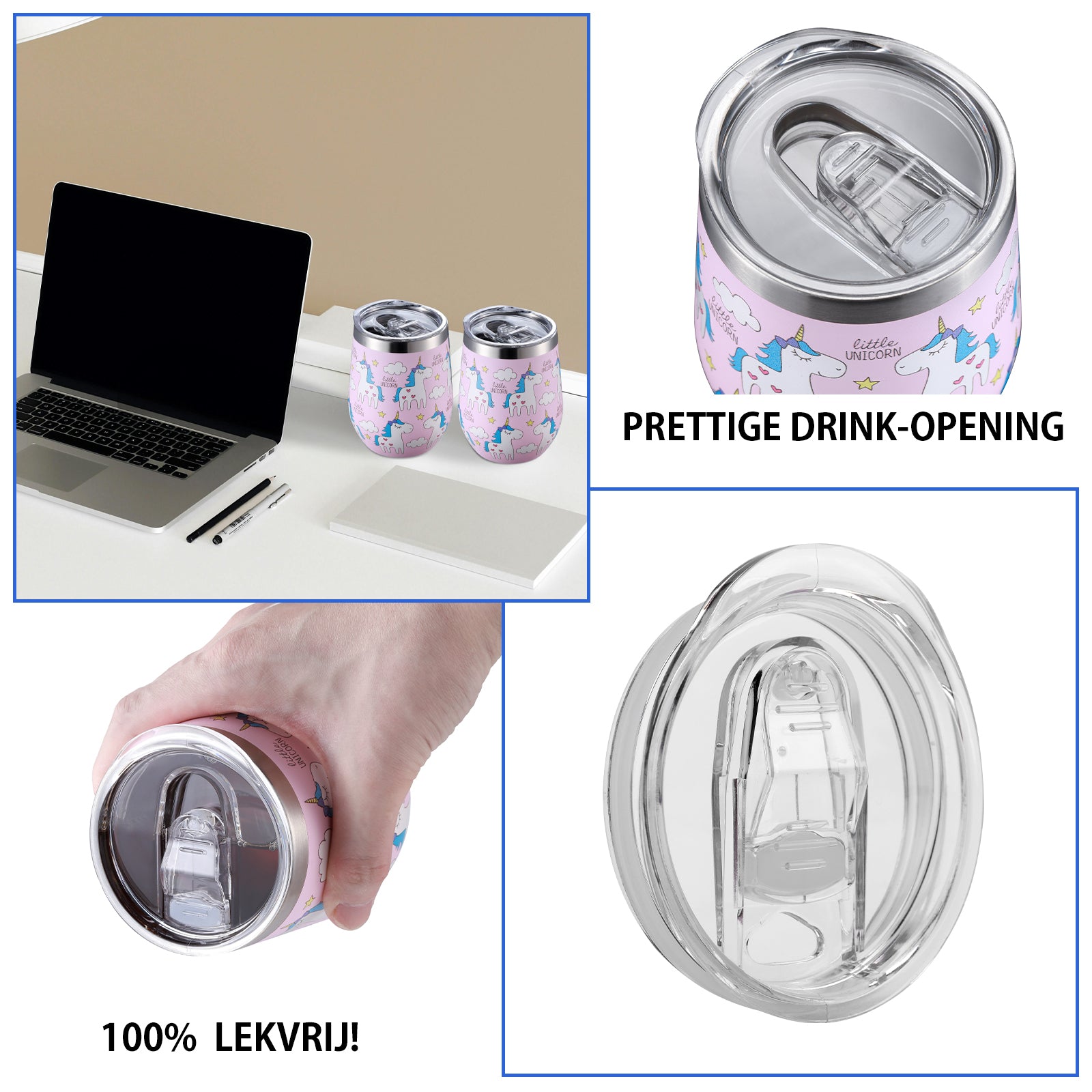 Bardi Thermosbekers 0,3L RVS unicorn set - incl. deksels - dubbelwandig