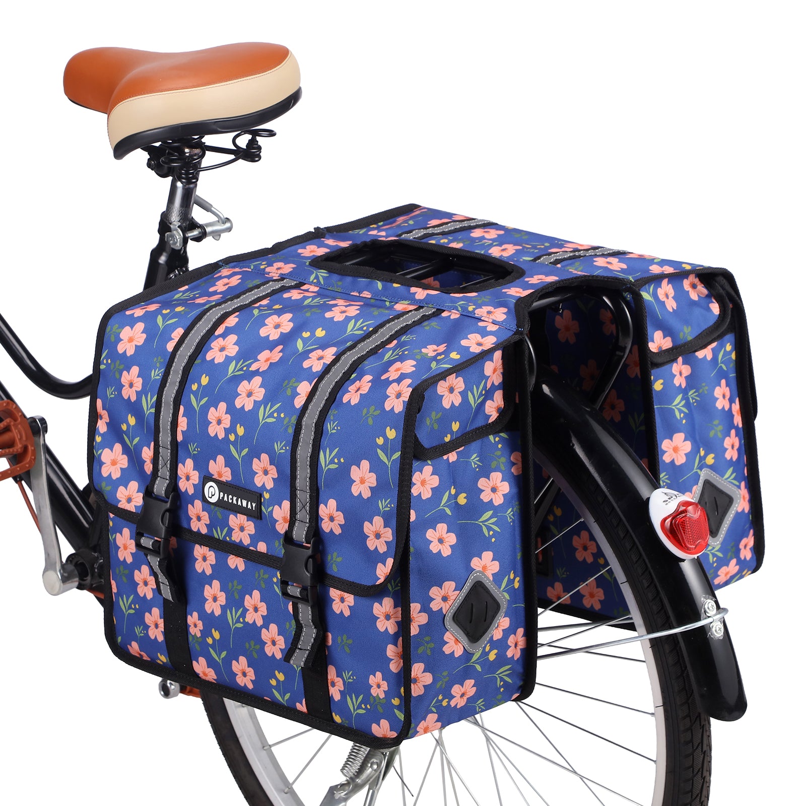 Packaway Dubbele Fietstassen 36L Blue Blossom - waterdicht - reflectie - afneembaar
