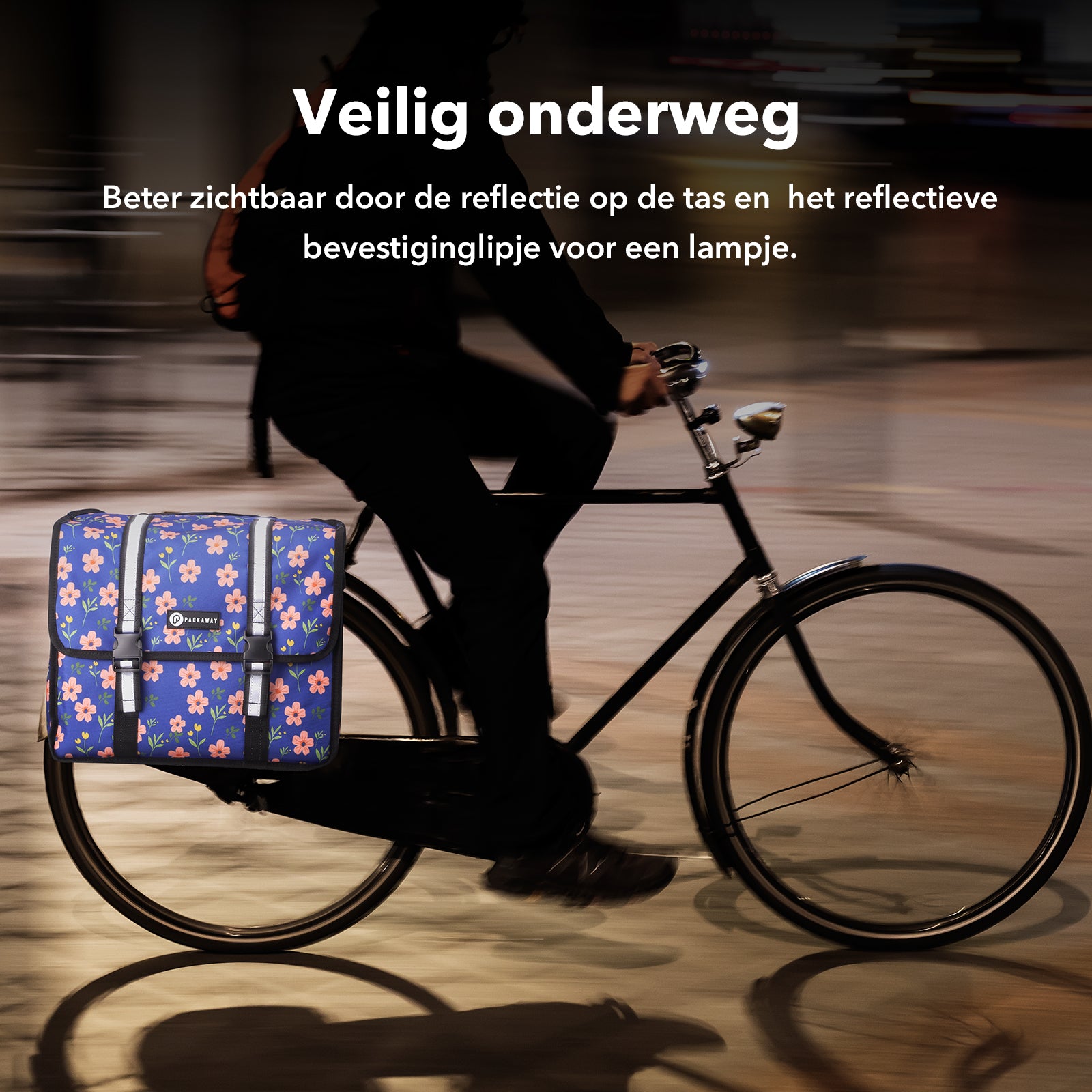 Packaway Dubbele Fietstassen 36L Blue Blossom - waterdicht - reflectie - afneembaar