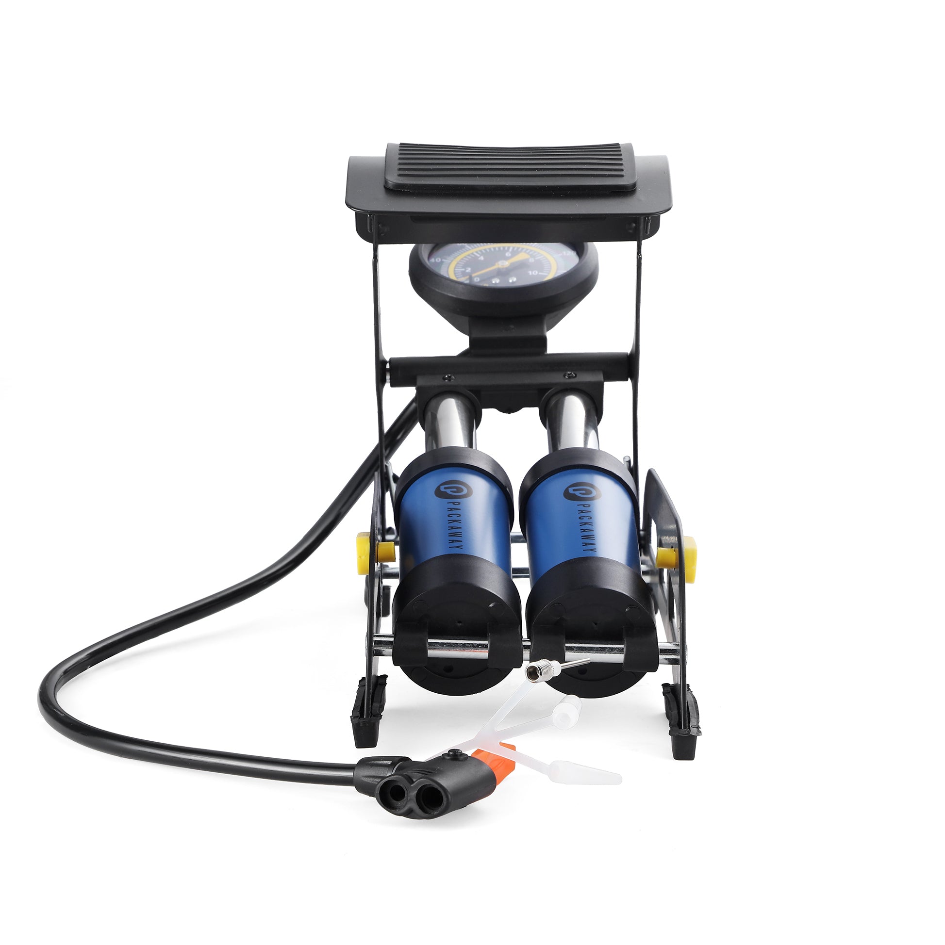 Packaway voetpomp dubbel cilinder met manometer - 8 bar - Presta en Schrader