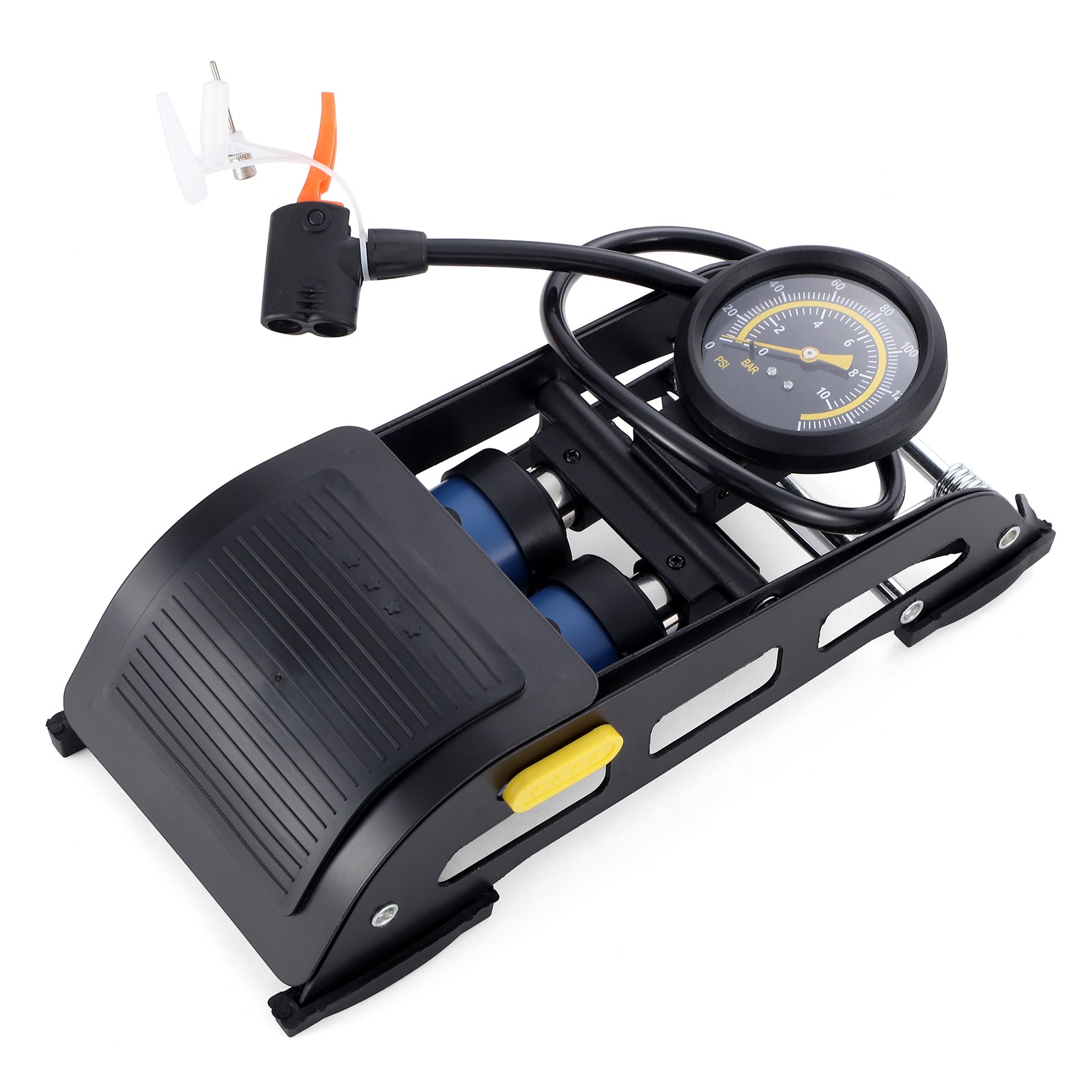 Packaway voetpomp dubbel cilinder met manometer - 8 bar - Presta en Schrader
