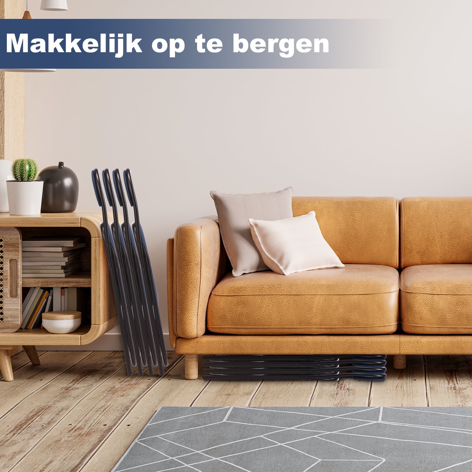 Bardi set van 2 klapstoelen blauw met PVC zitting en rugleuning - stalen frame - draagvermogen 100 kg