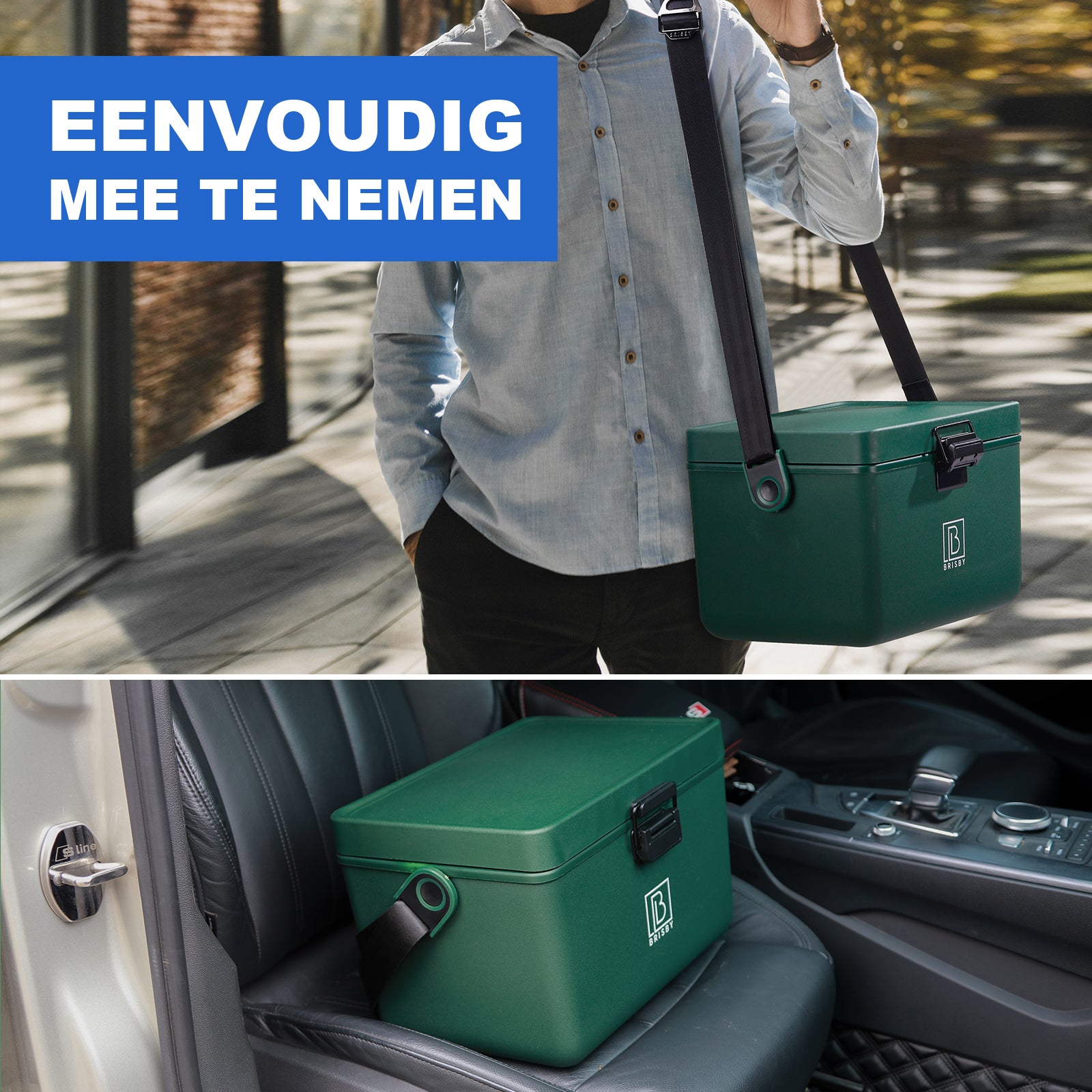 Koelbox 12L met draagband groen - Dividers - snijplanken - tot maximaal 40 uur isolatie - incl. 2 koelelementen van 200ml