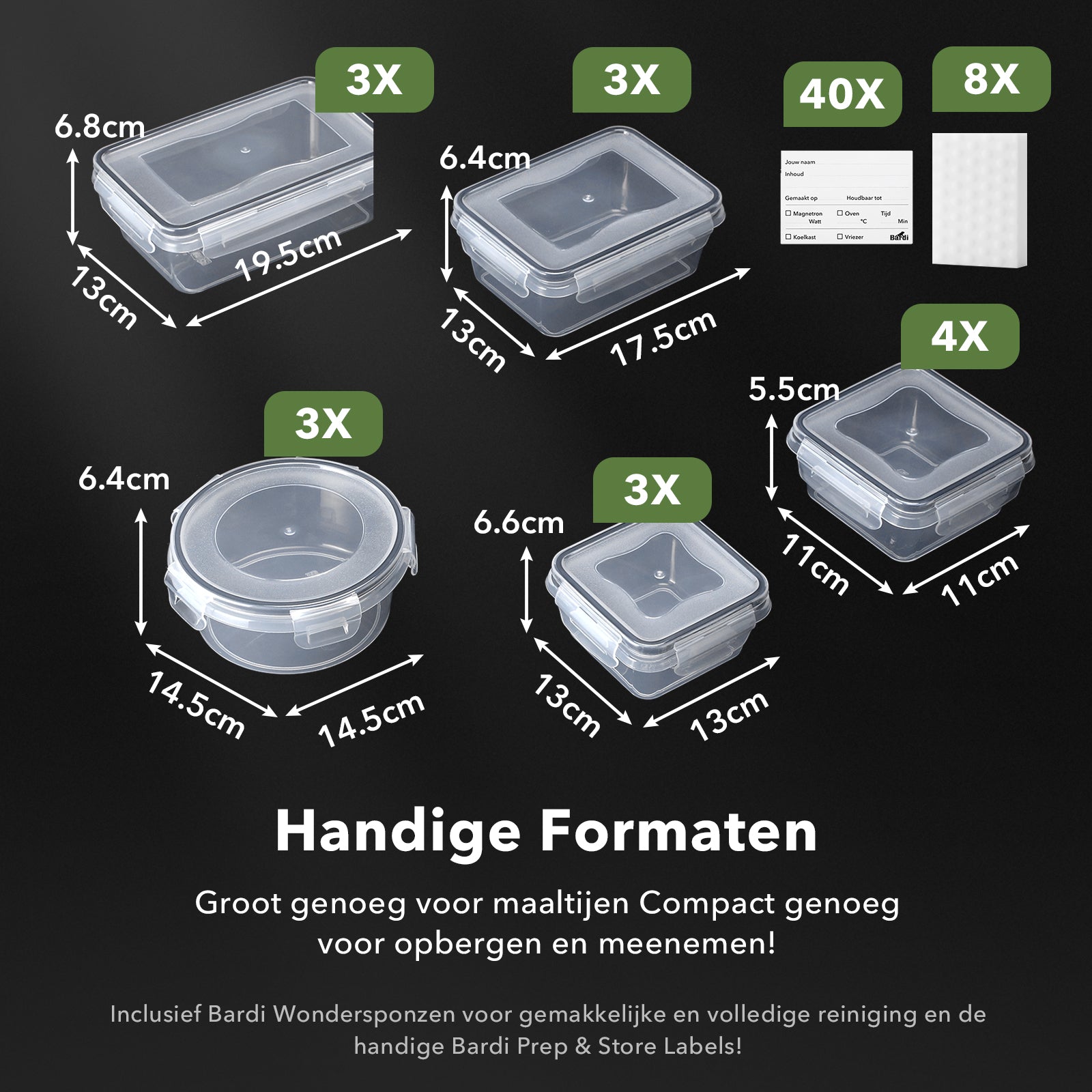Bardi vershoudbakjes set 16 stuks - BPA vrij