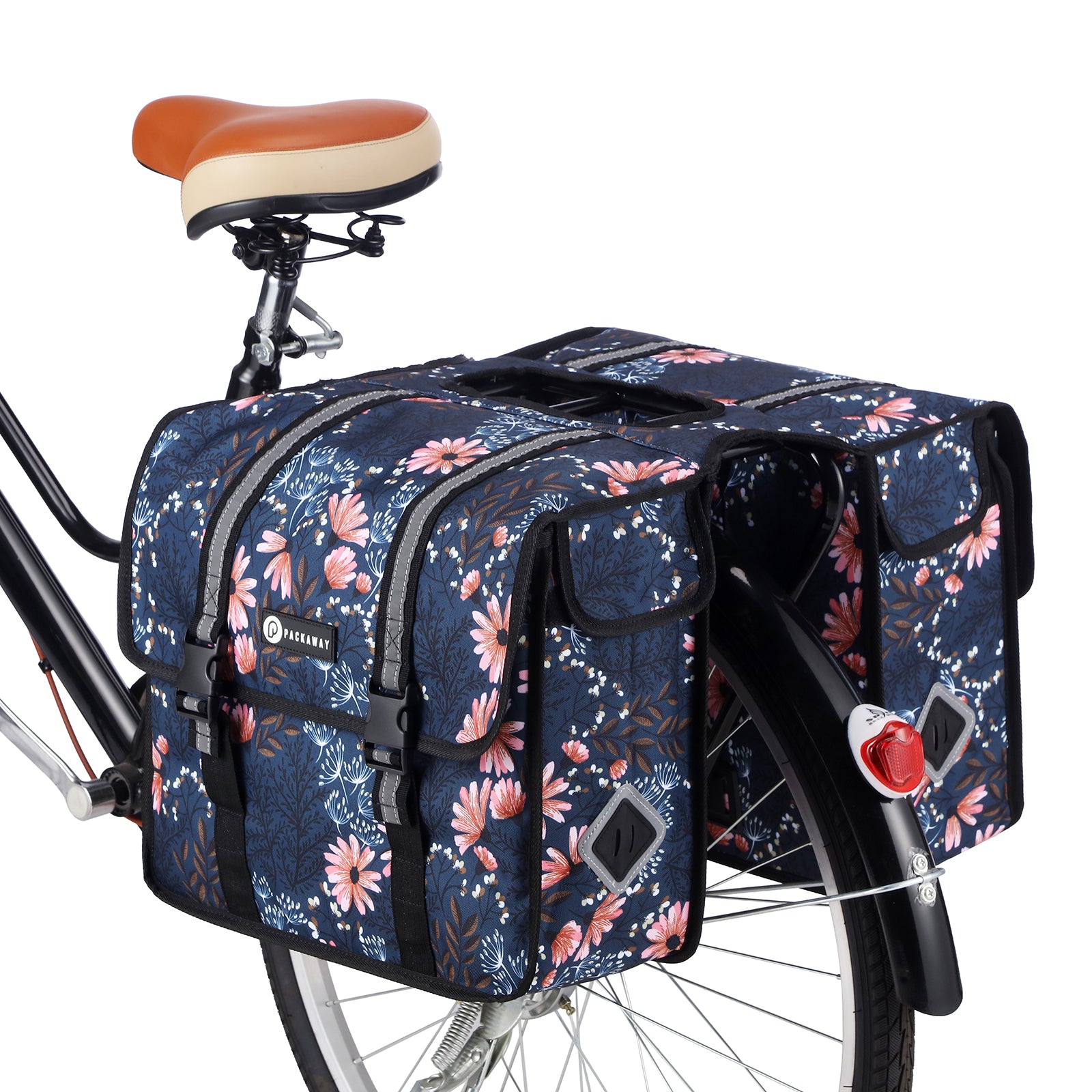 Packaway Dubbele Fietstassen 36L Japanese Flower - waterdicht - reflectie