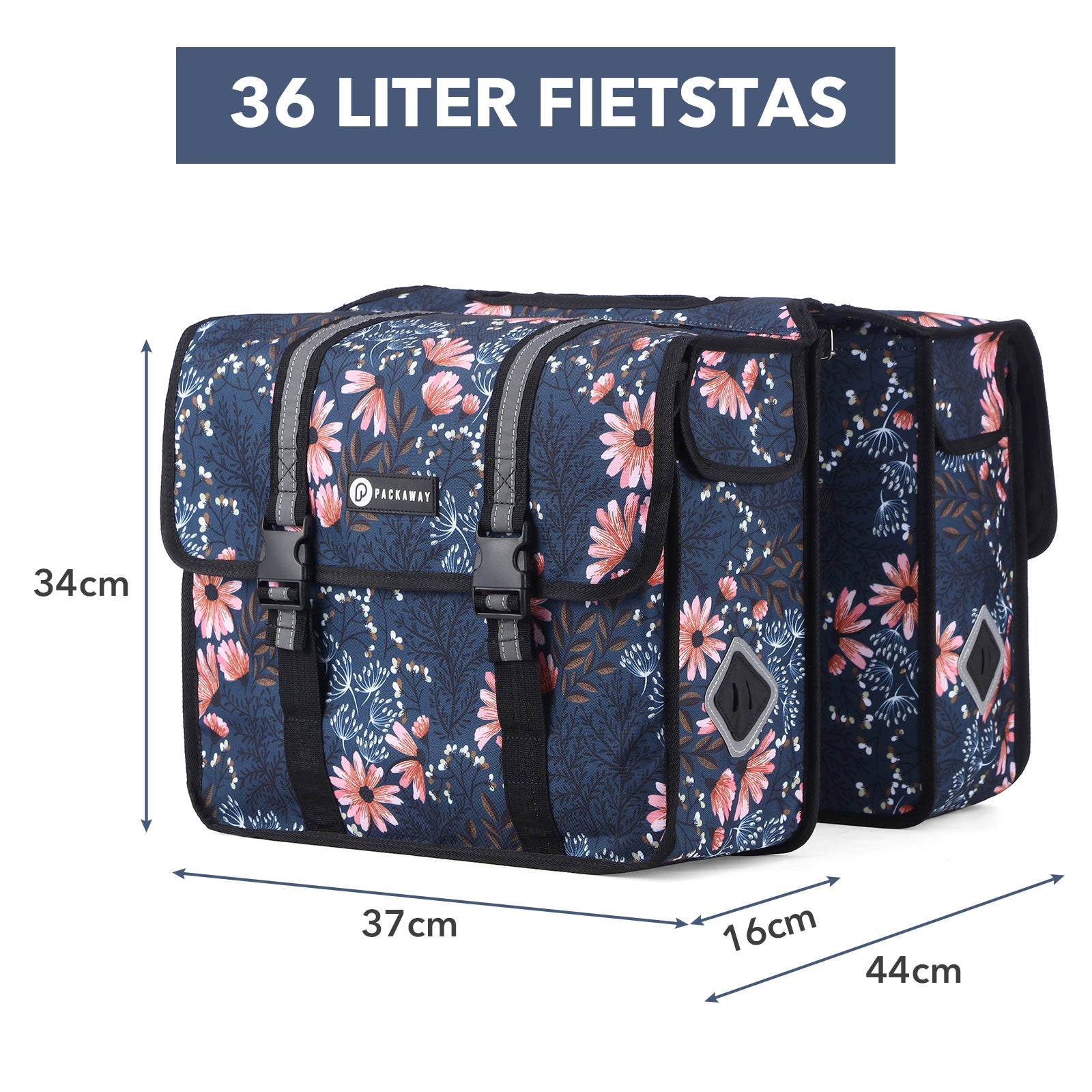 Packaway Dubbele Fietstassen 36L Japanese Flower - waterdicht - reflectie