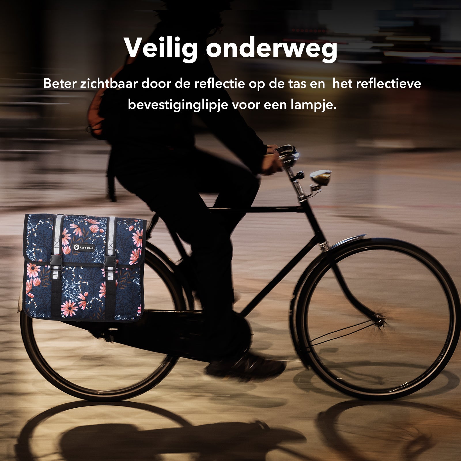 Packaway Dubbele Fietstassen 36L Japanese Flower - waterdicht - reflectie