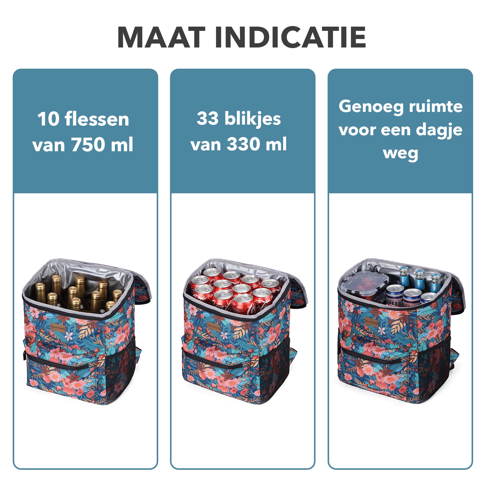 Packaway koeltas rugzak 25 liter met 2 koelelementen en flessenopener waterafstotend anti diefstal vak 4 laags isolatie Wild Garden