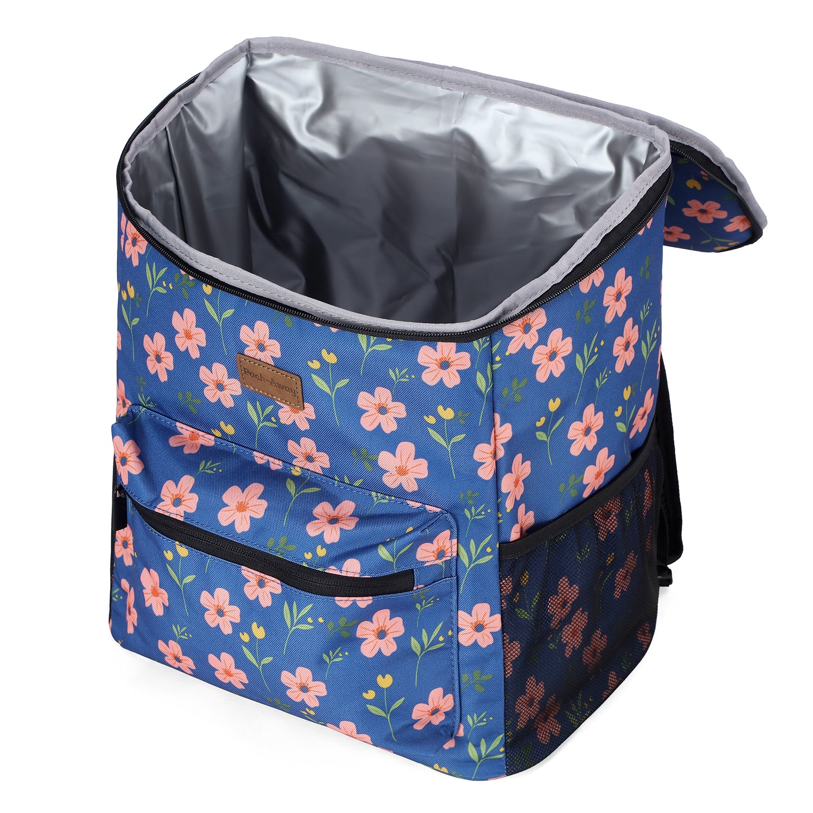 Packaway koeltas rugzak 25 liter met 2 koelelementen en flessenopener - waterafstotend - antidiefstal vak - 4 laags isolatie - Blue Blossom