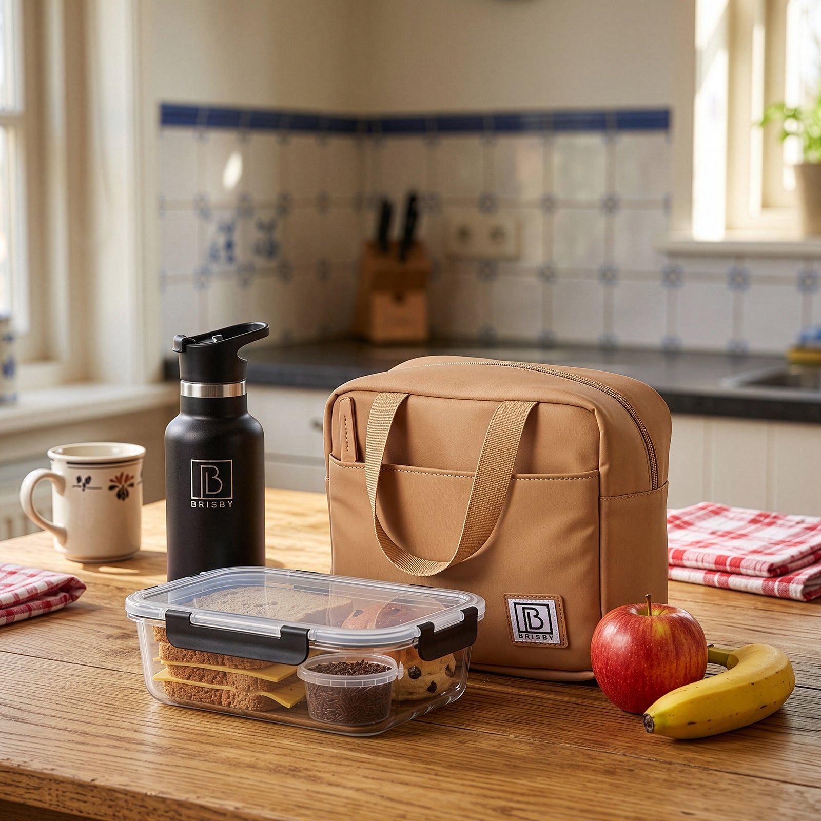 Brisby 4 laags geïsoleerde koeltas 4 liter - lunchtas en kolftas - 10 uur koel - camel brown