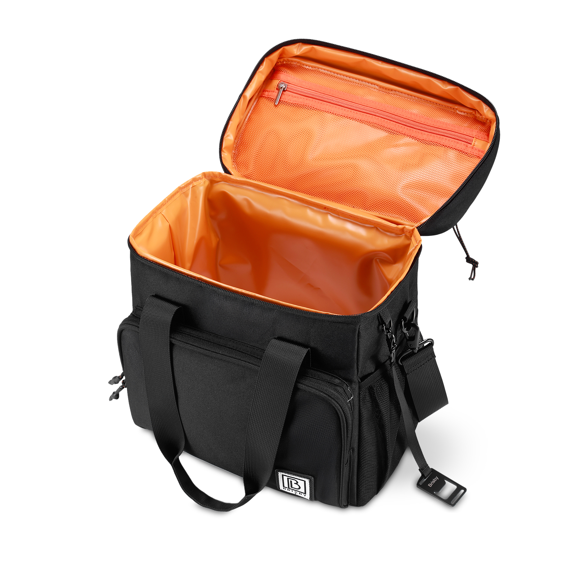 Cooler bag 15L black with orange interior - Lunch bag - 4-layer insulated - 2 free cooling elements - incl. shoulder strap