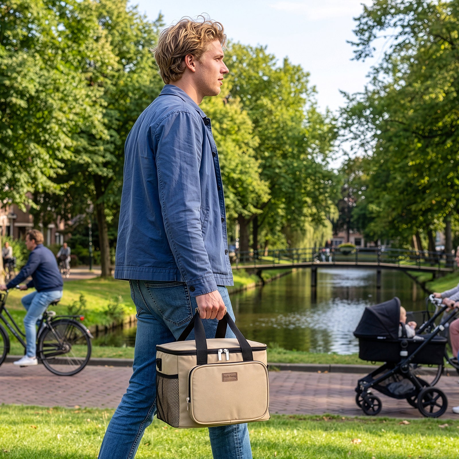 Packaway 4 laags geisoleerde koeltas 15 liter beige - opvouwbare lunchtas met schouderband en 2 koelelementen