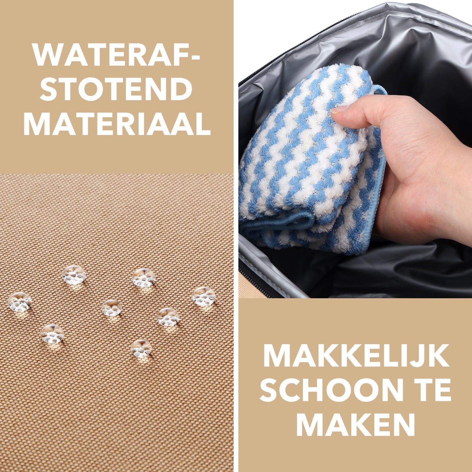 Packaway geïsoleerde koeltas 40 liter beige opvouwbare lunchtas met schouderband en 6 koelelementen