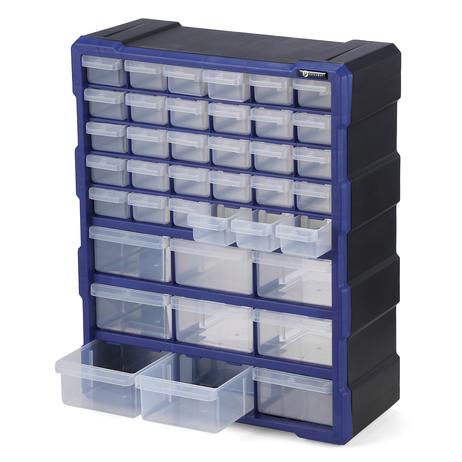 Packaway ladenkast met 39 laden, assortimentskast en opbergsysteem, blauw en zwart