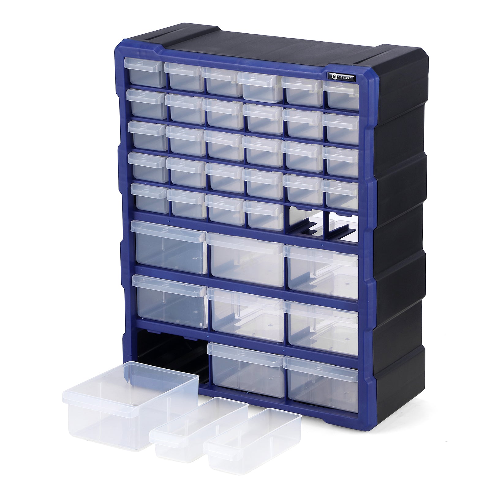 Packaway ladenkast met 39 laden, assortimentskast en opbergsysteem, blauw en zwart