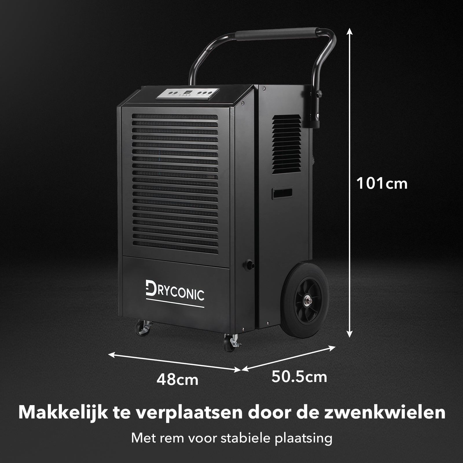 Dryconic Bouwdroger 90L - Professionele luchtontvochtiger - ContinuousDrain® - Auto-Defrost - JobSite™ metalen behuizing - Extra grote luchtinlaat