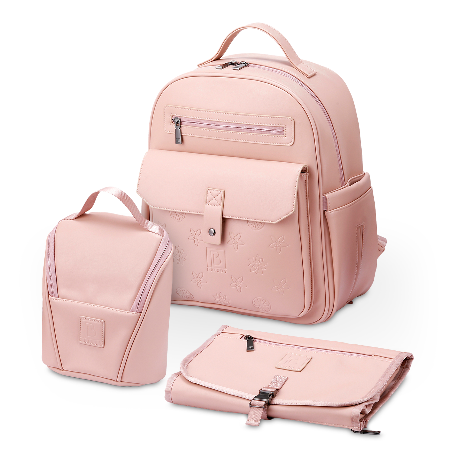 Venezia diaper bag and backpack pink - nursing bag - hard-wearing - incl. buggy/pram hooks, changing mat and cool bag - PU leather