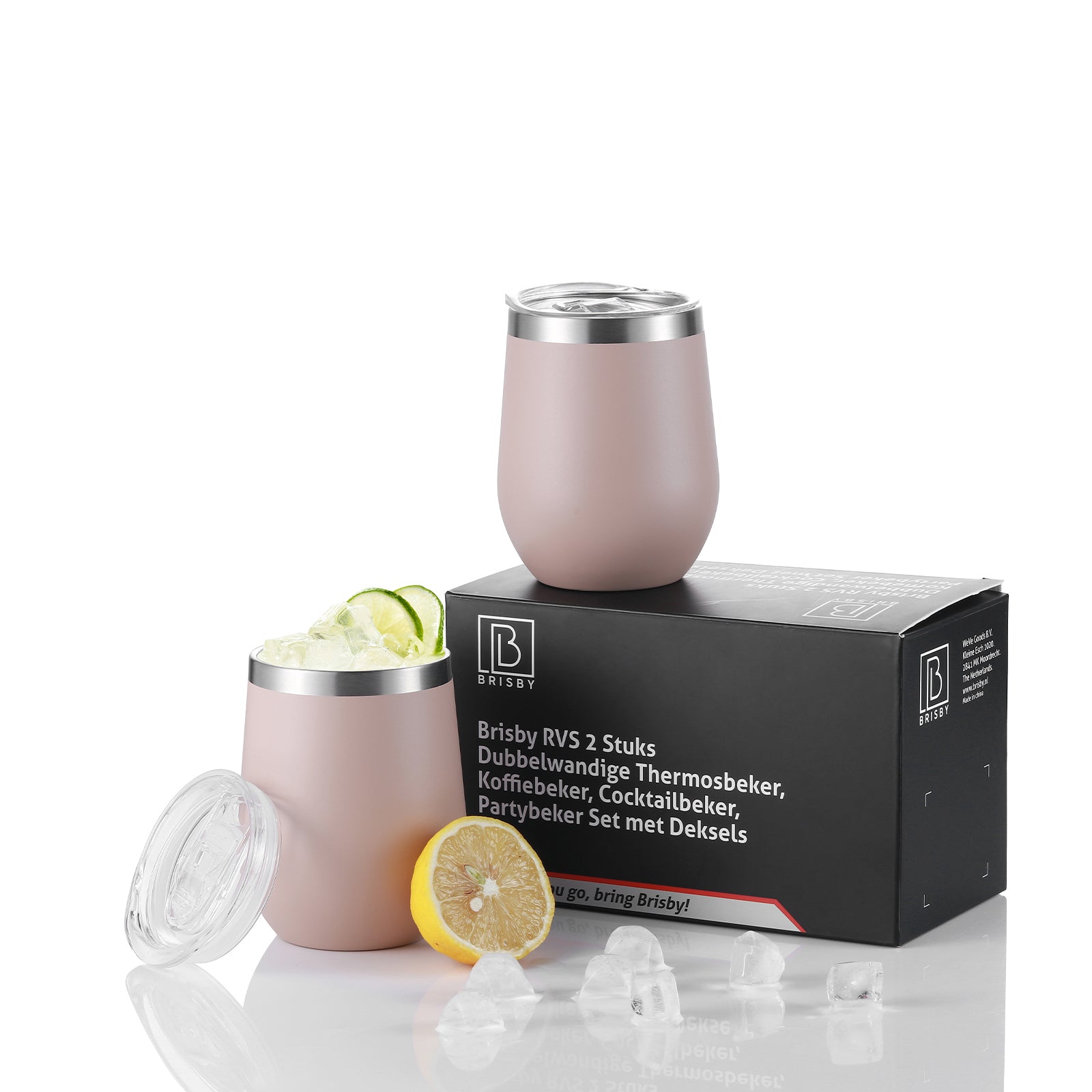 Bardi Thermosbekers 0,3L RVS roze set - incl. deksels - dubbelwandig