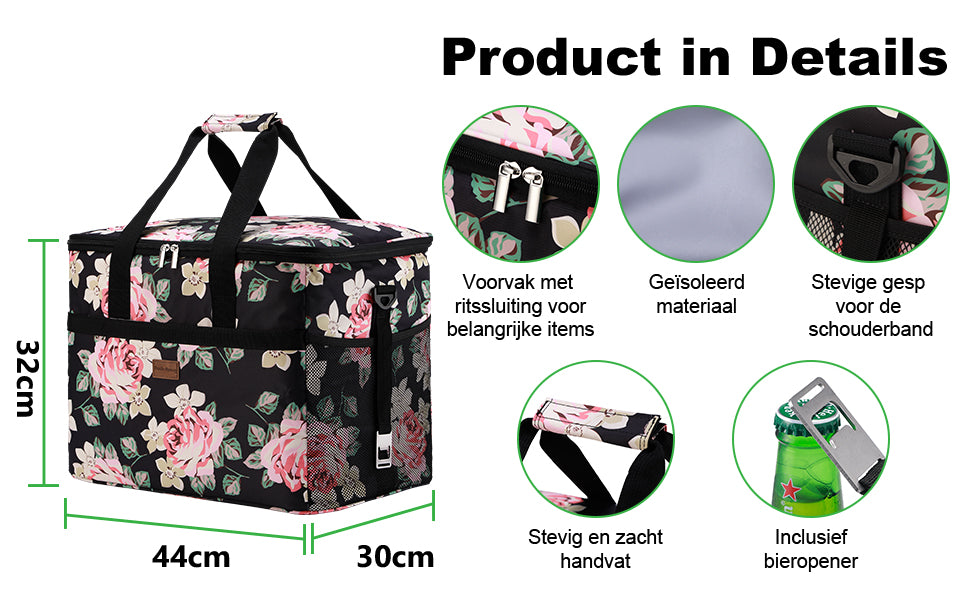 Packaway Koeltas 40L black flower - incl. 6 koelelementen, draagband