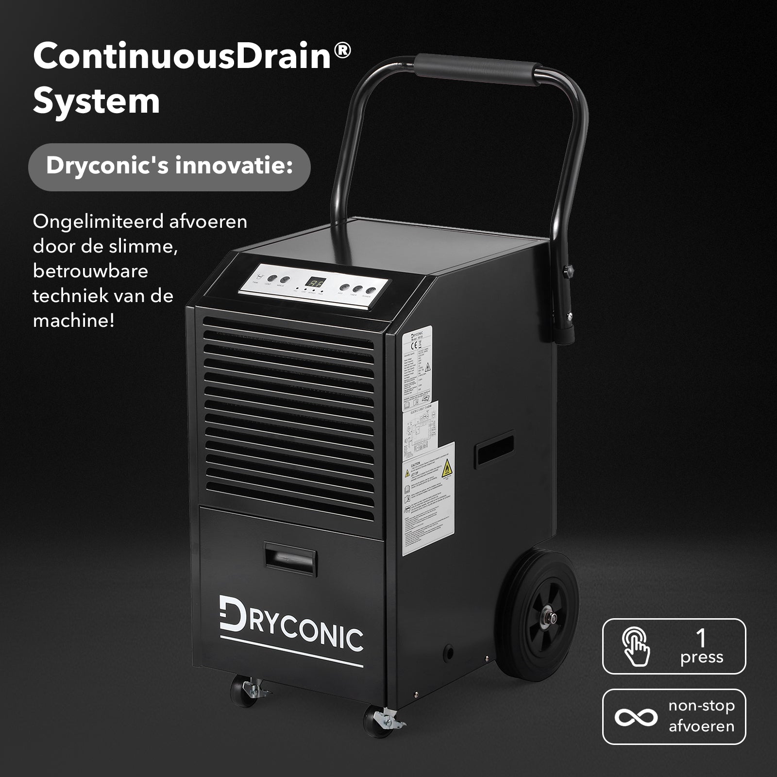 Dryconic luchtontvochtiger 50L - professionele bouwdroger - continue afvoer - 5,5L watertank