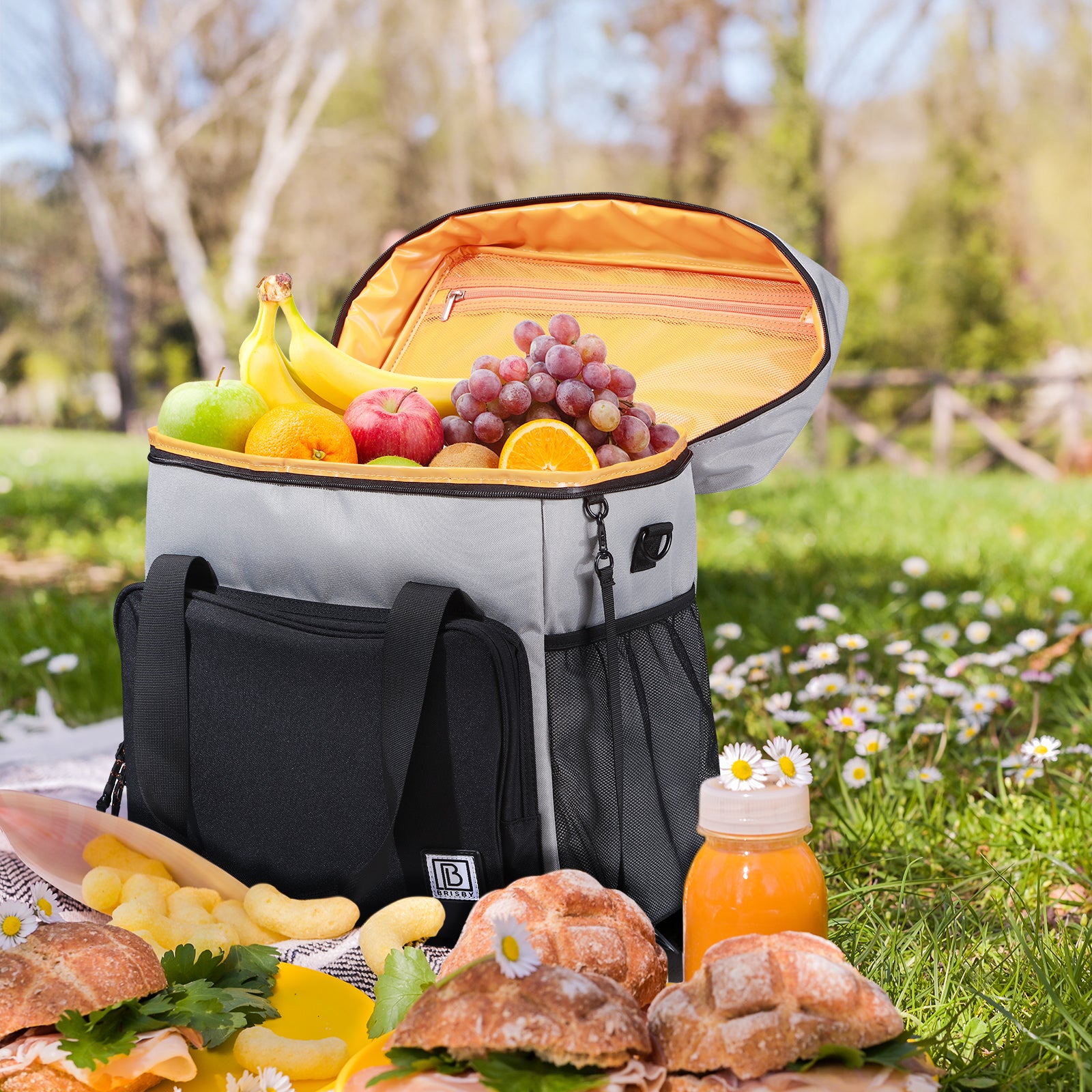 Cooler bag 40L black/grey with orange interior - Lunch bag - 4-layer insulated - 6 free cooling elements - incl. shoulder strap
