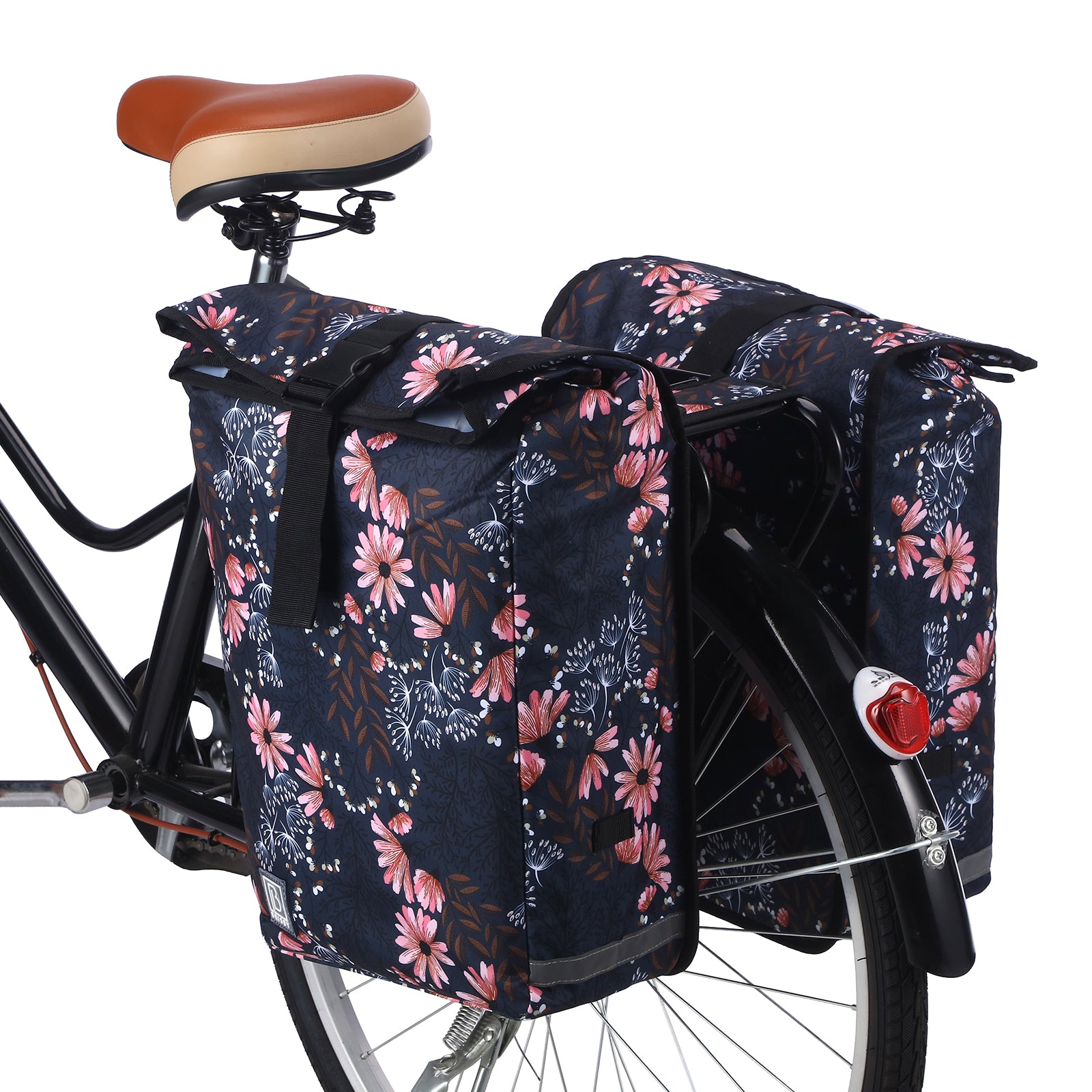 Brisby Dubbele Fietstas Rolltop Zwart 39-48L Waterdicht Geschikt voor Elektrische Fietsen & E-Bike - Japanese Flower