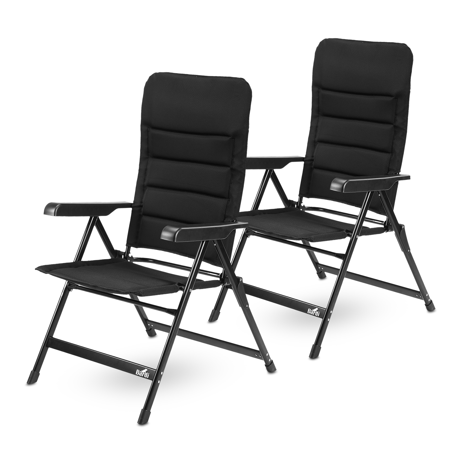 Bardi 2 Stuks Luxe Campingstoelen - 7 standen - Comfortabele Kampeerstoel - 120 kg draagvermogen - Ligstand - Inklapbare stoel - Klapstoel - Lichtgewicht - ZWART