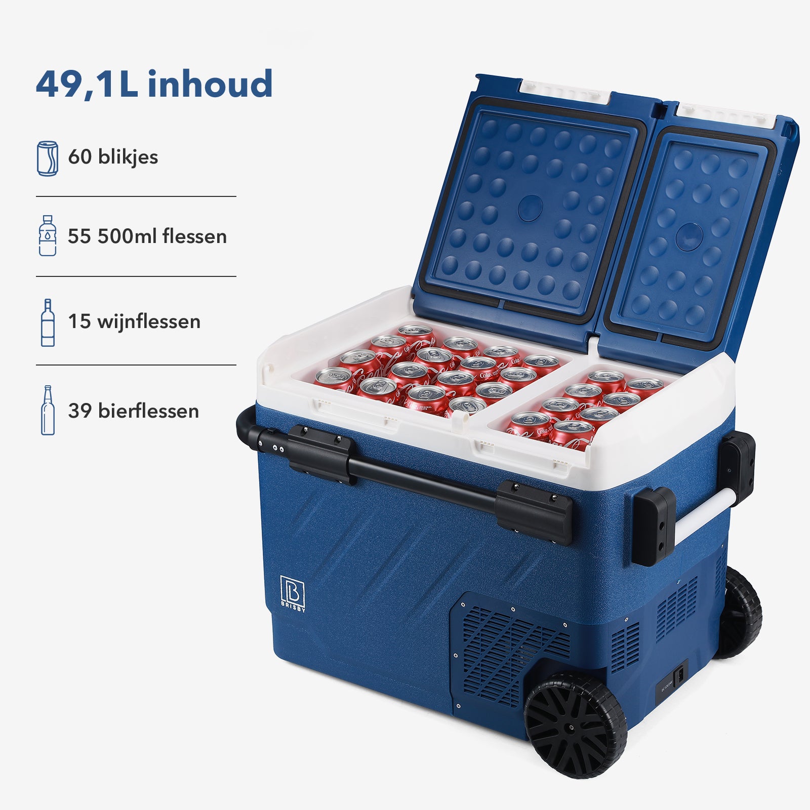 Compressor koelbox 49,1L en 8L koelbox blauw SET - Dual zone - koelen en vriezen - 12V en 230V - verrijdbaar - incl. 2x 1,2L thermosbekers