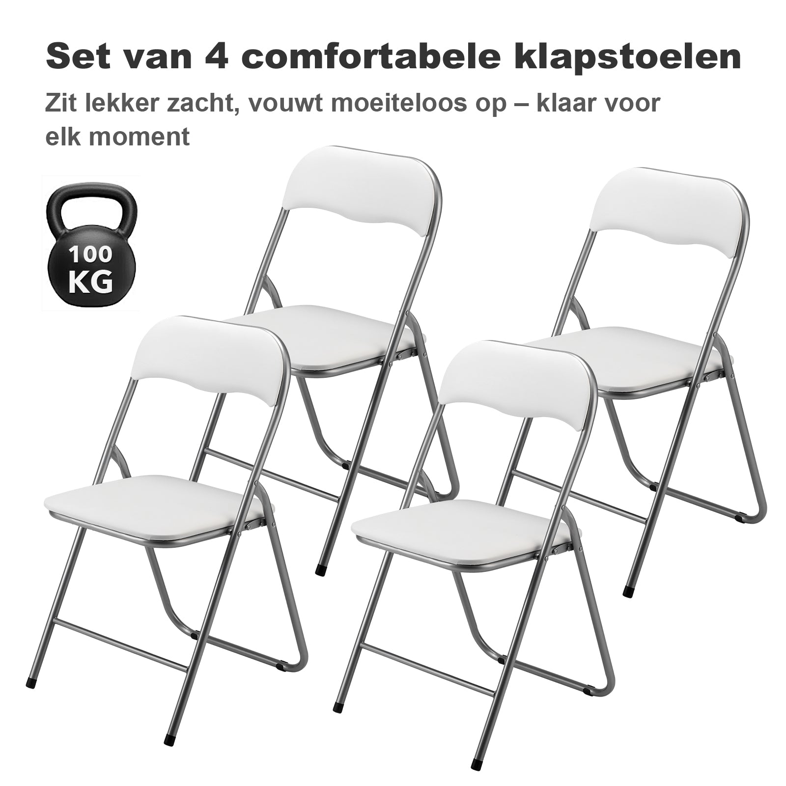 Bardi 4-delige Klapstoelen set PVC wit - 100 kg draagvermogen