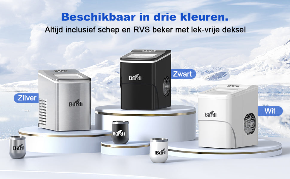 Bardi IJsblokjesmachine - 2 Liter - 12KG IJsblokjes in 24 uur - met IJsschep - Inclusief Luxe Thermosbeker en Ijsschep - Wit