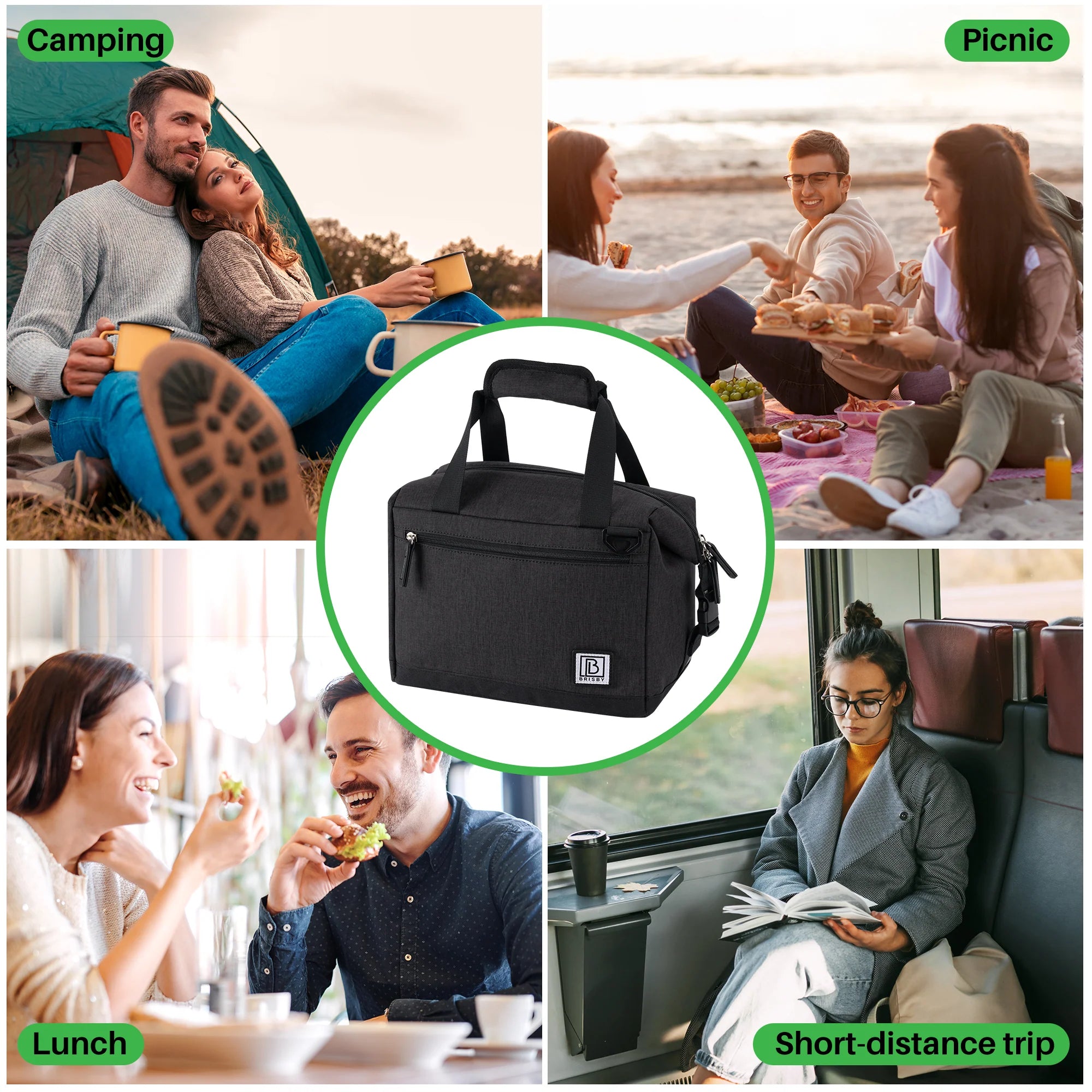 Cooler bag 12L black - Lunch bag - 4-layer insulated - extra space foldable - 2 free cooling elements - incl. shoulder strap