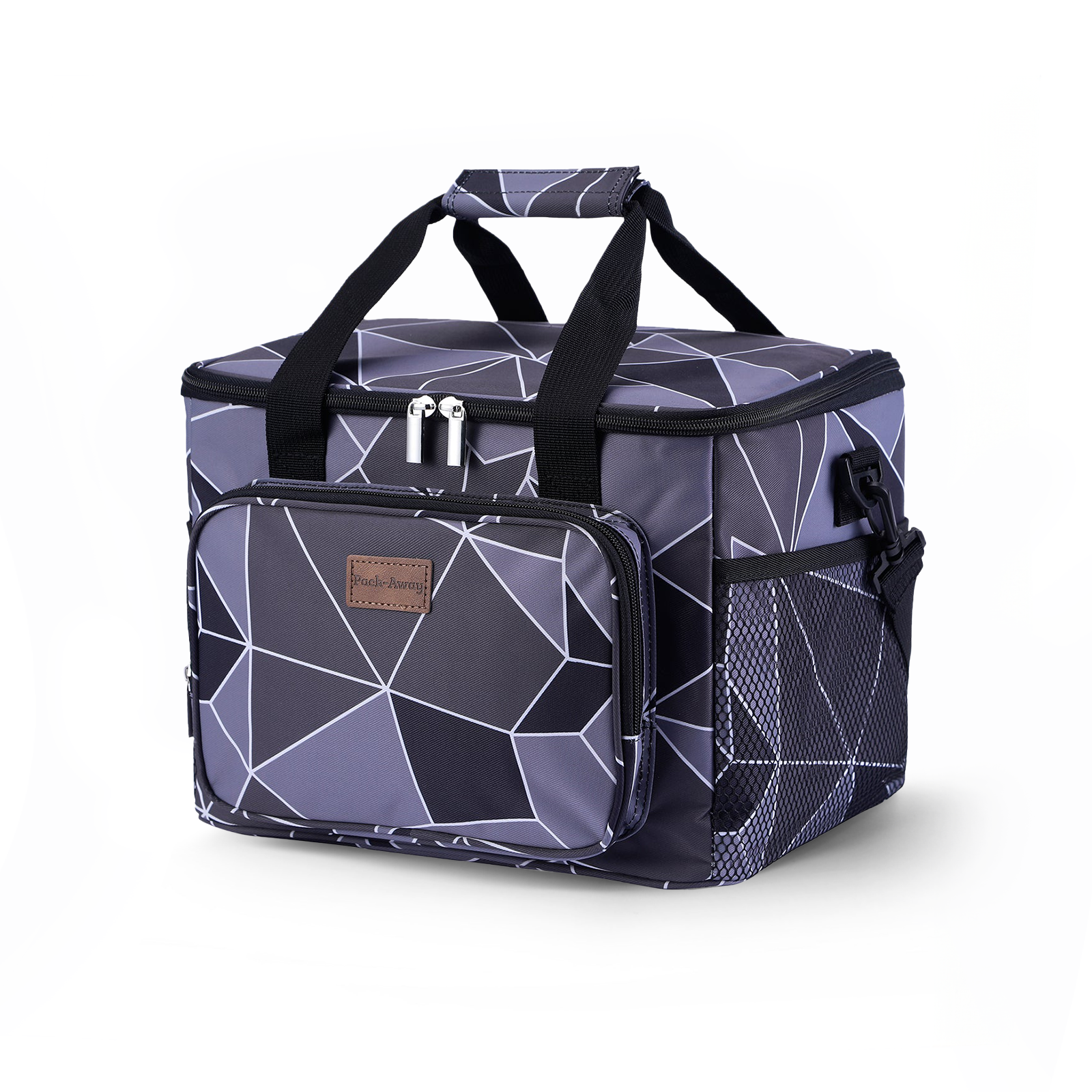 Cooler bag 15L abstract grey and black - lunch bag - 4-layer insulated - foldable - incl. 2 free cooling elements and carrying strap