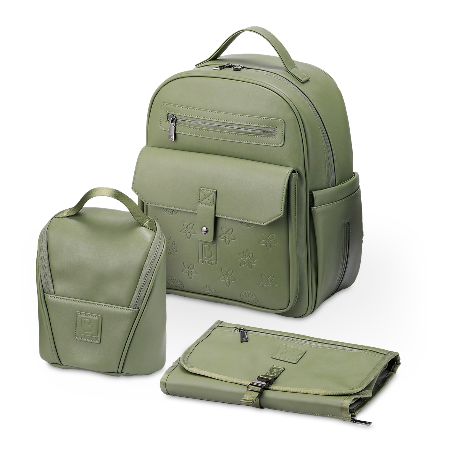 Venezia diaper bag and backpack green - nursing bag - hard-wearing - incl. buggy/pram hooks, changing mat and cool bag - PU leather