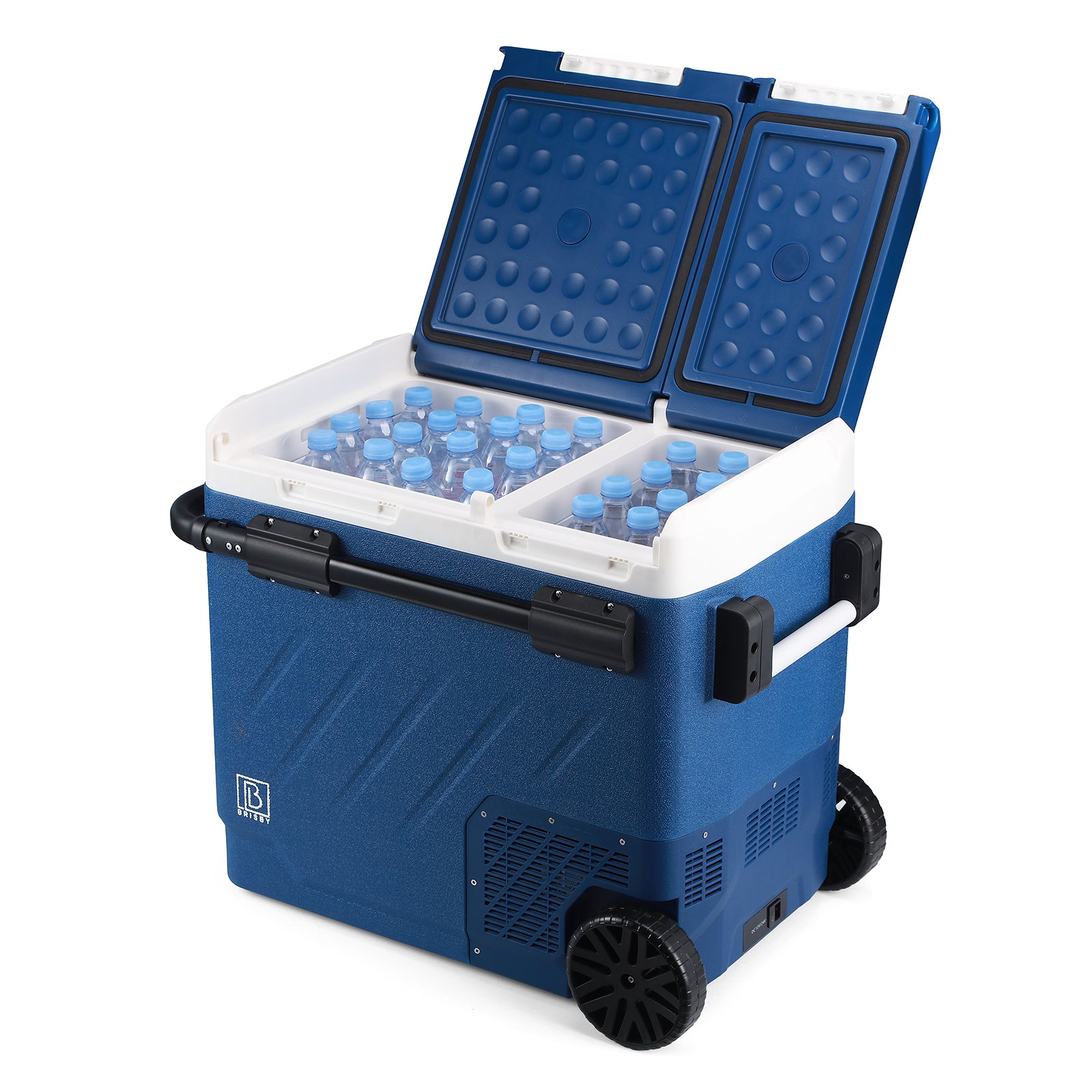 Compressor koelbox 58,1L en 8L koelbox blauw SET - Dual zone - koelen en vriezen - 12V en 230V - verrijdbaar - incl. 2x 1,2L thermosbekers