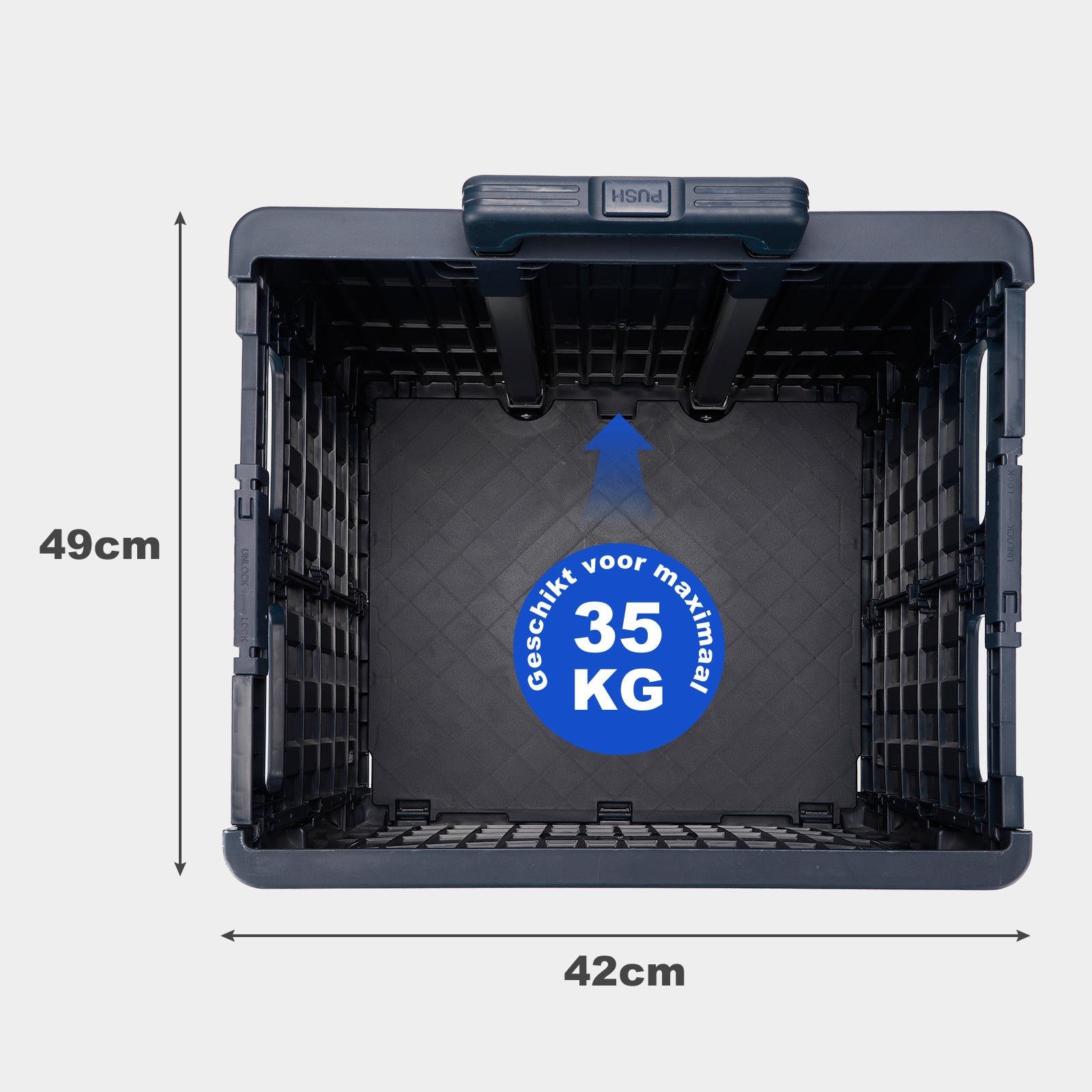 Shopping trolley 50L XL with pedal wheels blue - shopping crate - 35 kg load capacity - with lid and telescopic handle