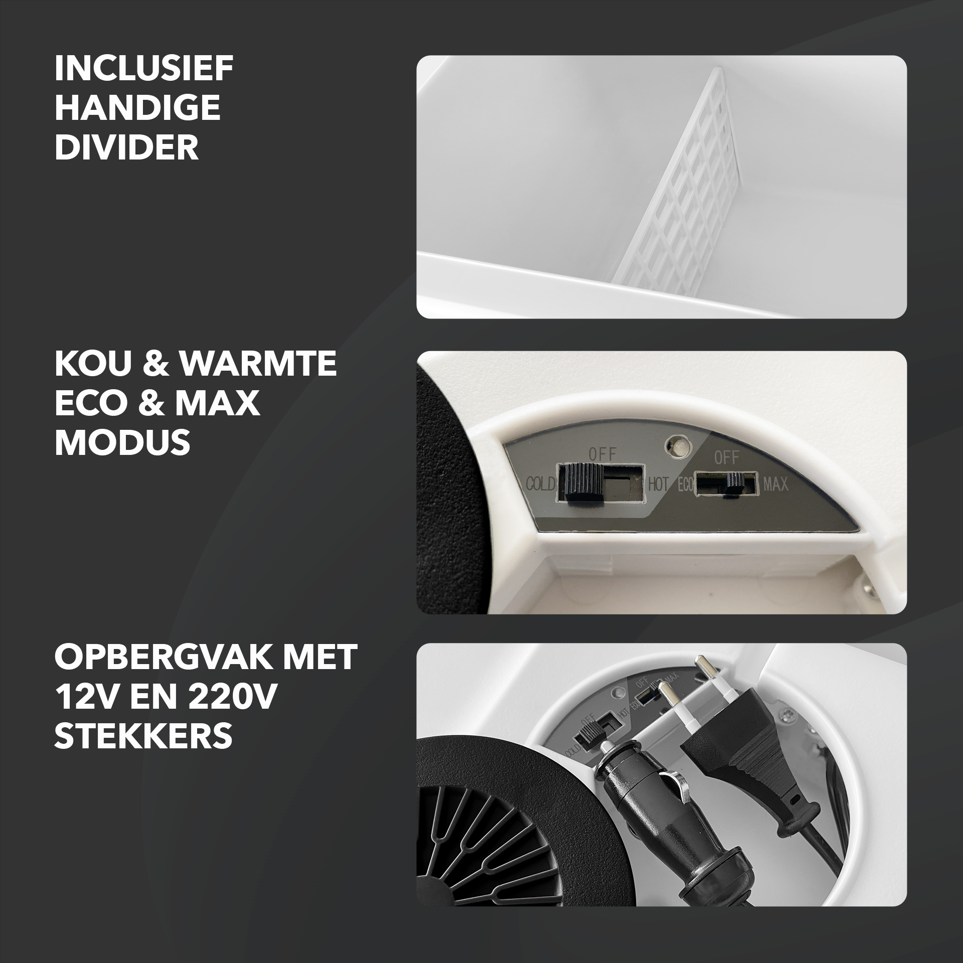 Elektrische koelbox 40L zwart SET - Incl. 8L passieve koelbox - incl. divider en koelelementen - AC/DC 12V, 220/230V