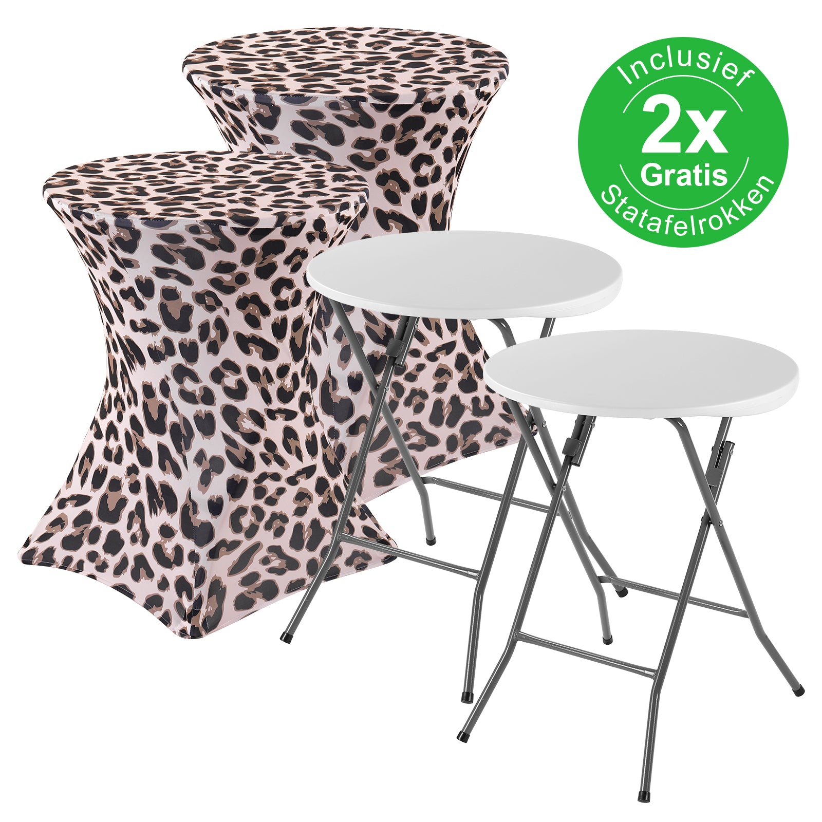 Bardi 2 x Salontafel - Bijzettafel Inklapbaar 60 x 74cm - Wit inclusief Tigerprint Rokken