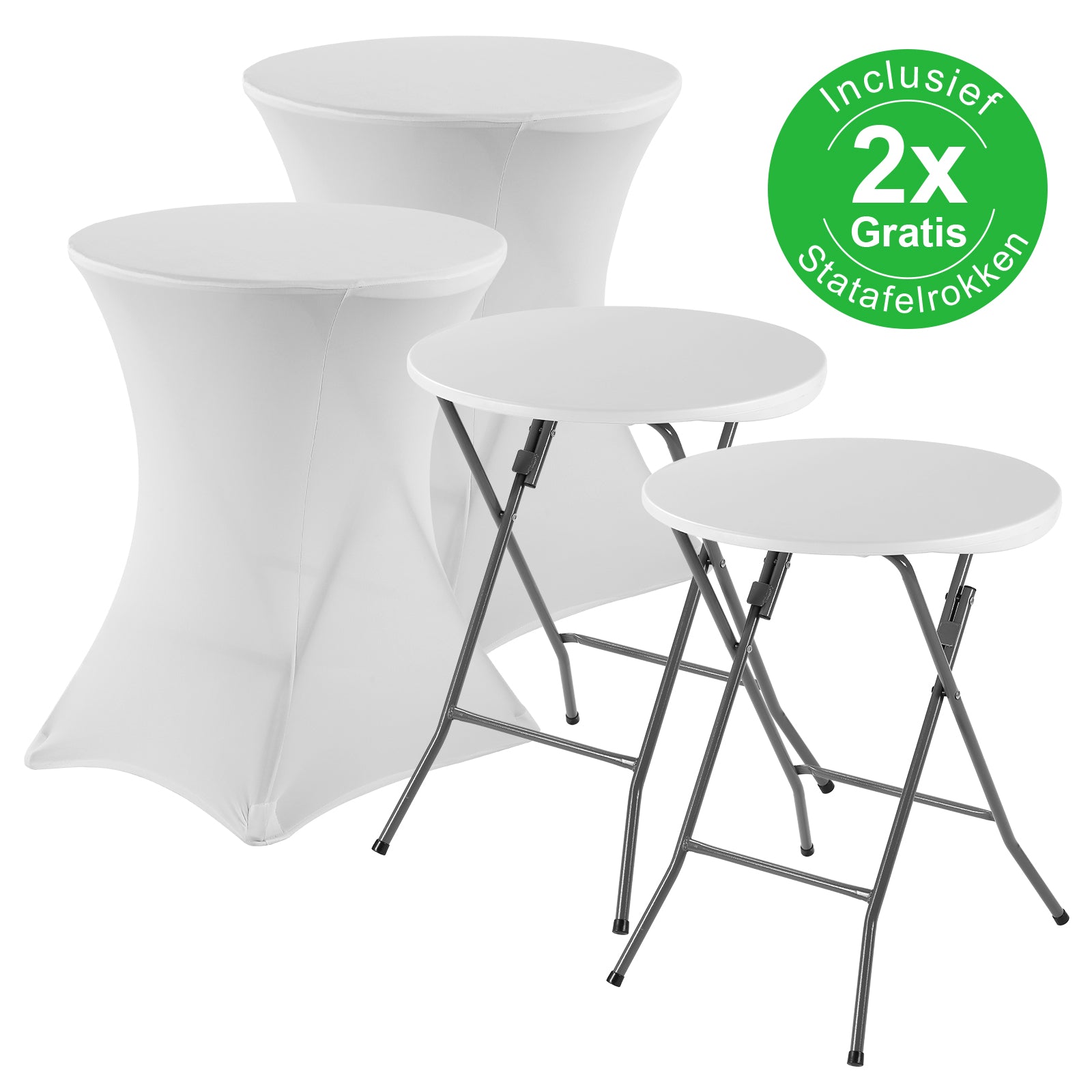 Bardi 2 x Salontafel - Bijzettafel Inklapbaar 60 x 74cm - Wit inclusief Witte Rokken