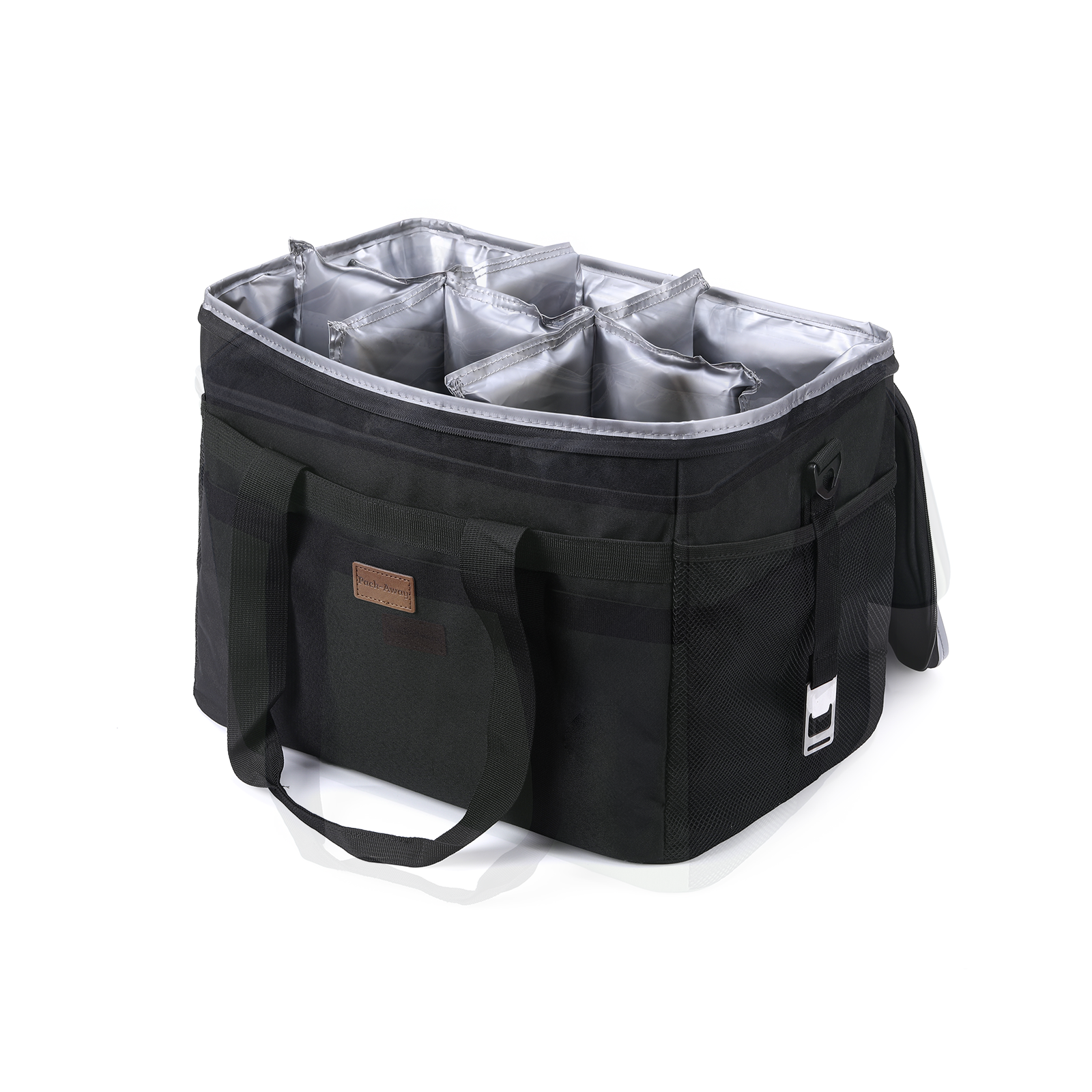 Cooler bag 30L black - lunch bag - foldable - 4-layer insulated - incl. 4 free cooling elements, divider and carrying strap