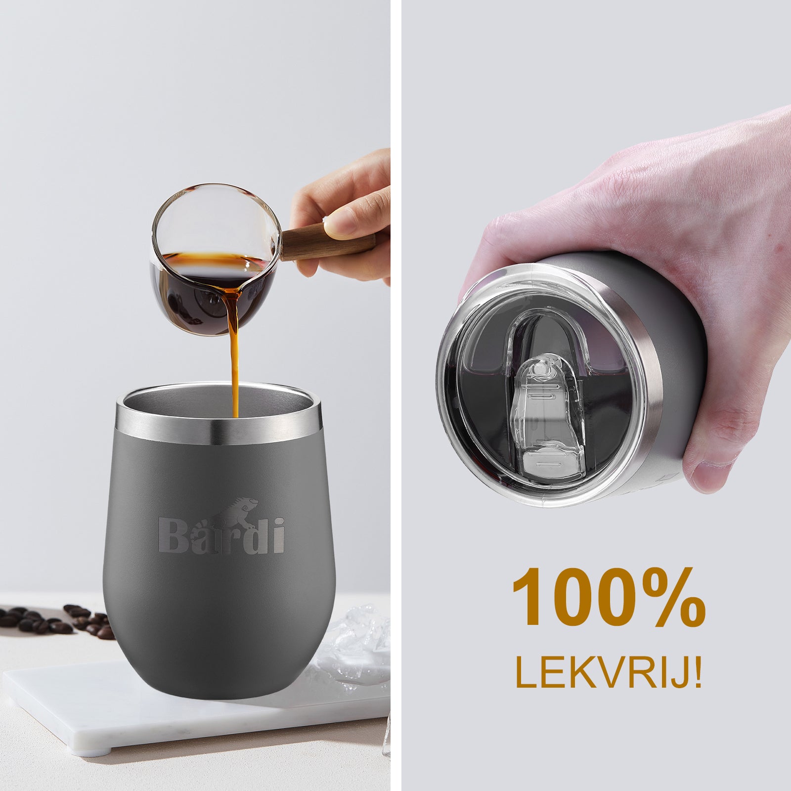 Bardi Thermosbekers 0,3L RVS grijs set - incl. deksels - dubbelwandig