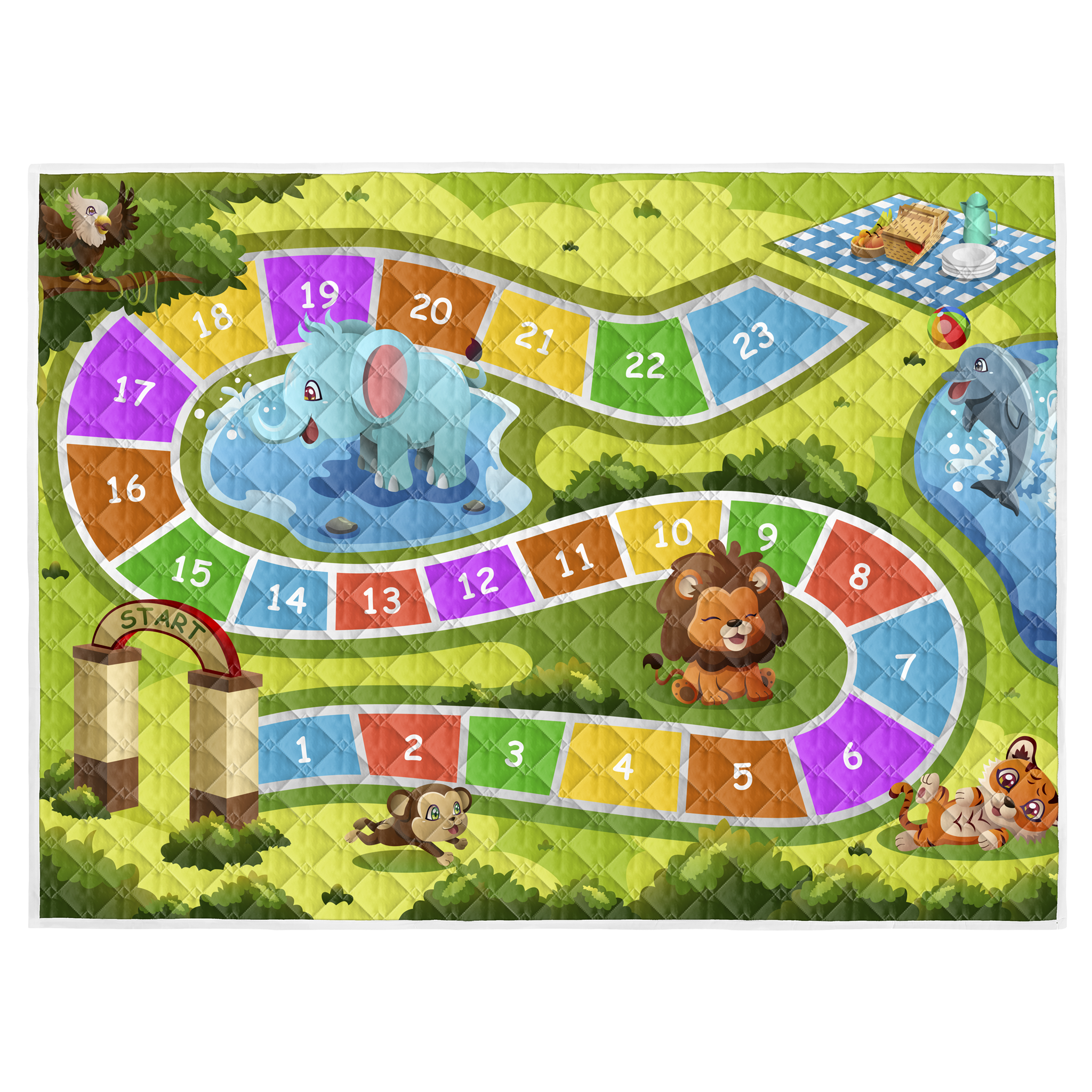 Play mat numbers zoo 150x200 - heavy quality - play mat - anti-slip - washable
