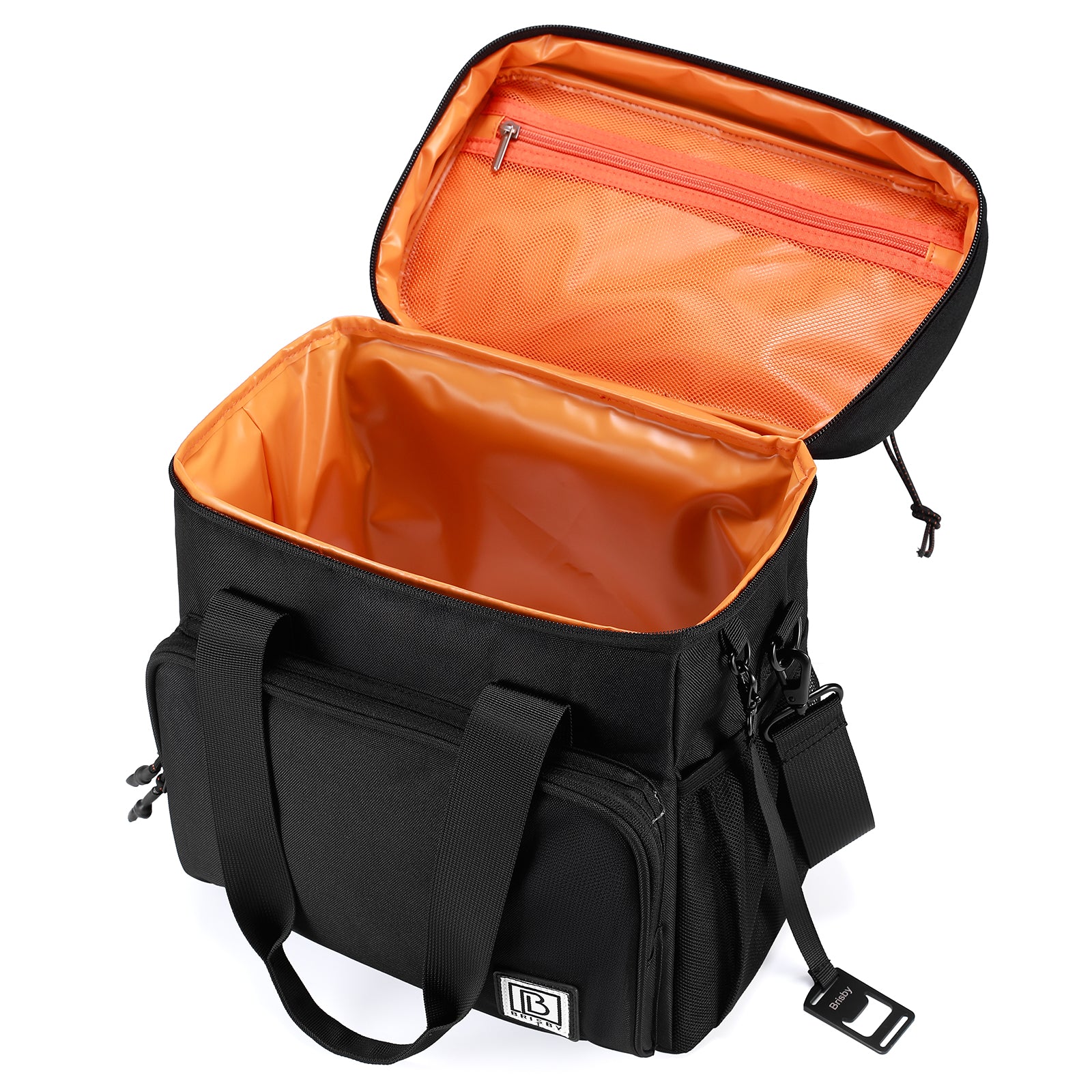 Cooler bag 15L black with orange interior - Lunch bag - 4-layer insulated - 2 free cooling elements - incl. shoulder strap