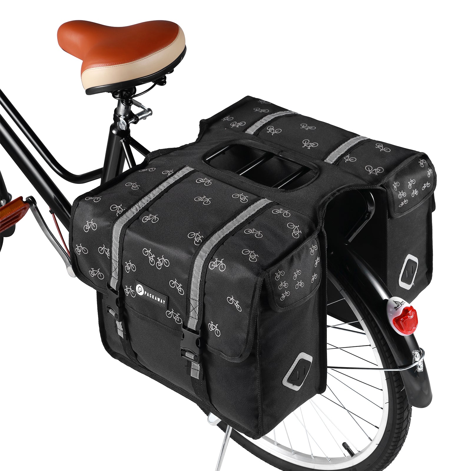 Packaway Dubbele Fietstassen 36L fietspatroon - waterdicht - reflectie