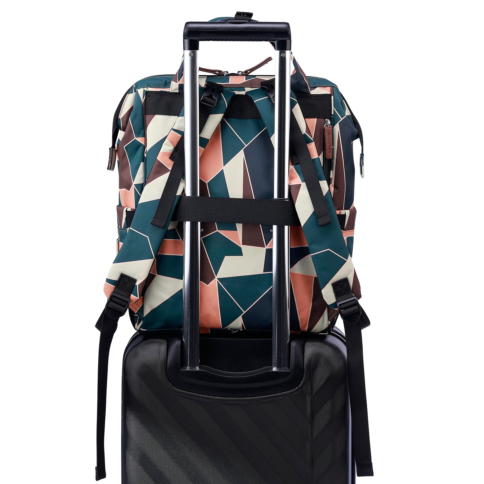 Stayopen luiertas abstract colours - Verzorgingstas - stay-open frame - USB oplaadfunctie - incl. buggymontage en verschoonmat
