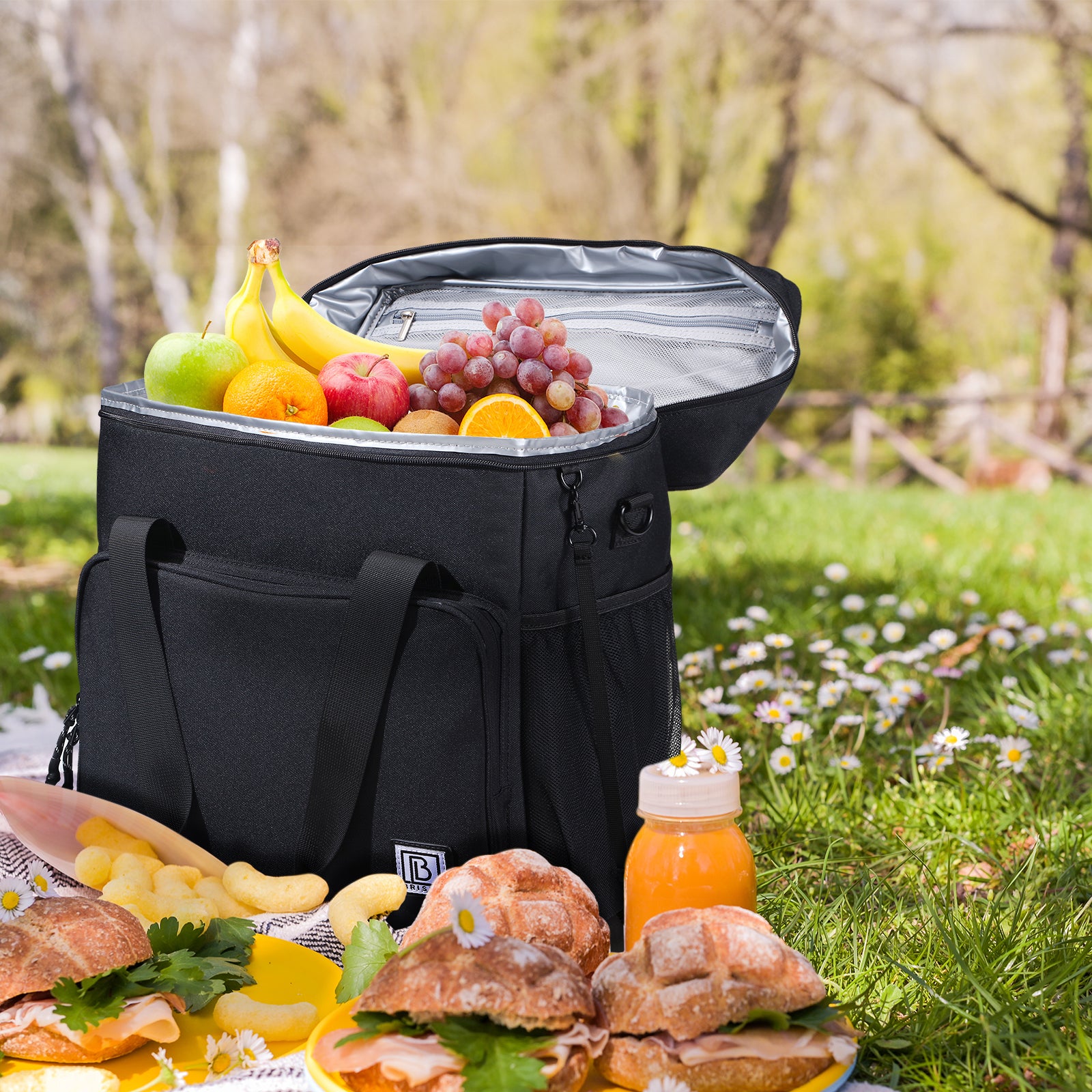 Cooler bag 40L black with gray interior - Lunch bag - 4-layer insulated - 6 free cooling elements - incl. shoulder strap